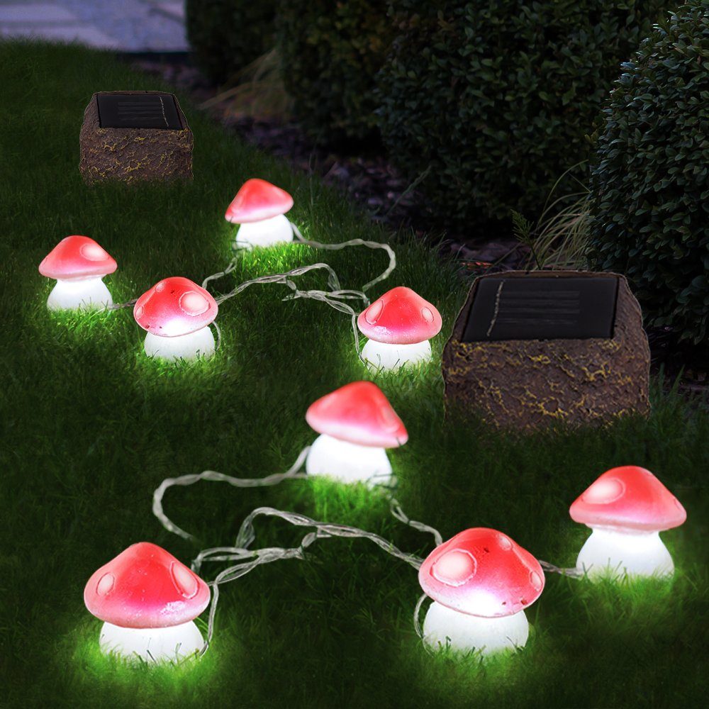 etc-shop Gartenleuchte, LED-Leuchtmittel fest Pilz Solar Pilze, Außen für Solar Terrassenbeleuchtung 6x Lichterkette verbaut