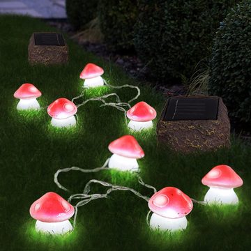 etc-shop Gartenleuchte, LED-Leuchtmittel fest verbaut, Solar Pilz Solar Terrassenbeleuchtung für Außen Lichterkette Pilze, 6x