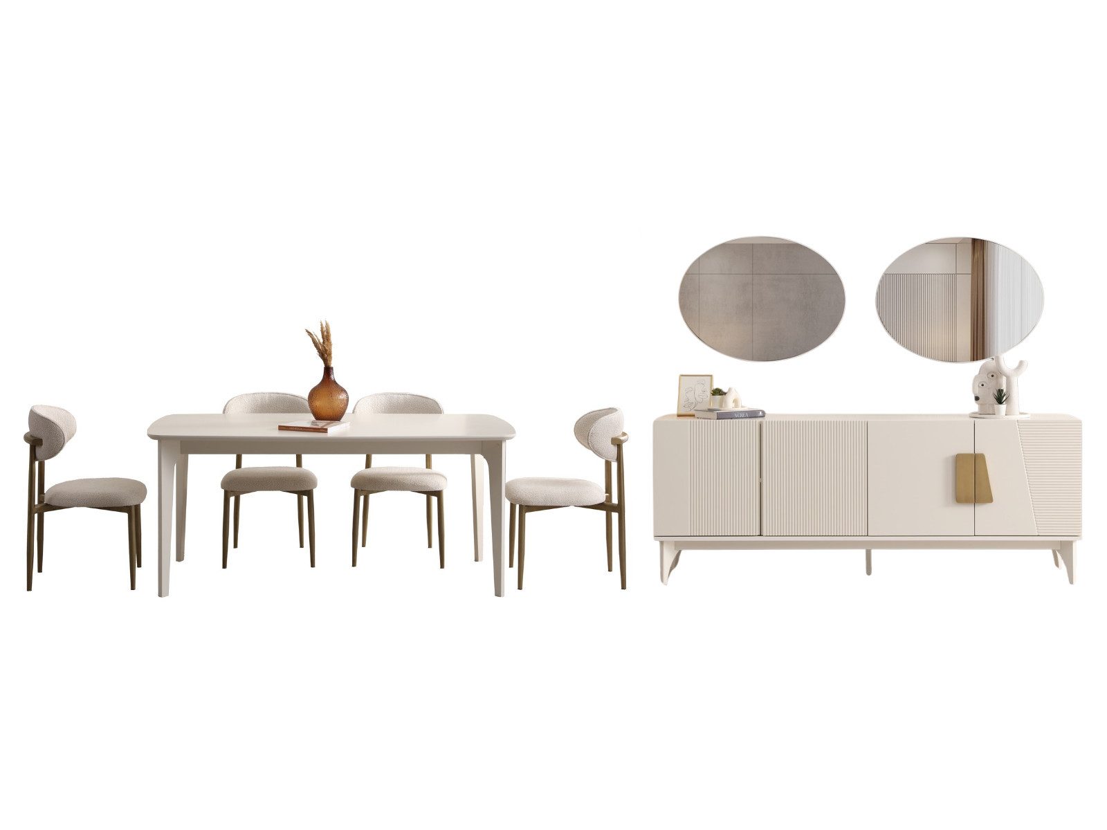 Villa Möbel Esszimmer-Set Velteria, (Esszimmer-Set, 8-St., Esstisch, Sideboard und 6 Stühle), Esstisch mit Stühlen und Sideboard für Essen und Stauraum