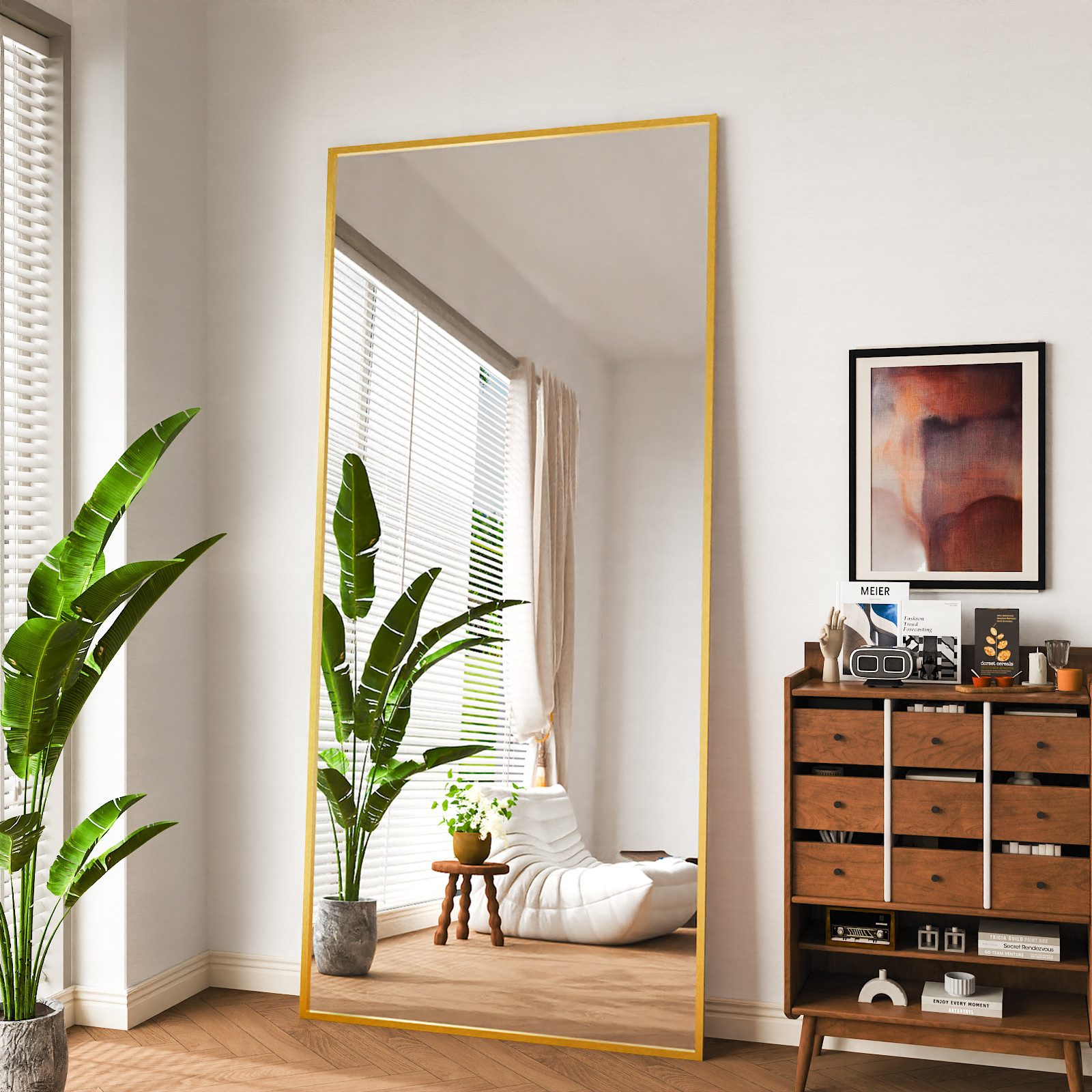 Vortisys Standspiegel Rechteckiger spiegel, Ganzkörperspiegel mit Ständer, verstärktem Glas, zum Anlehnen oder Aufhängen, stabiler Rahmen, für Schlafraum, Flur
