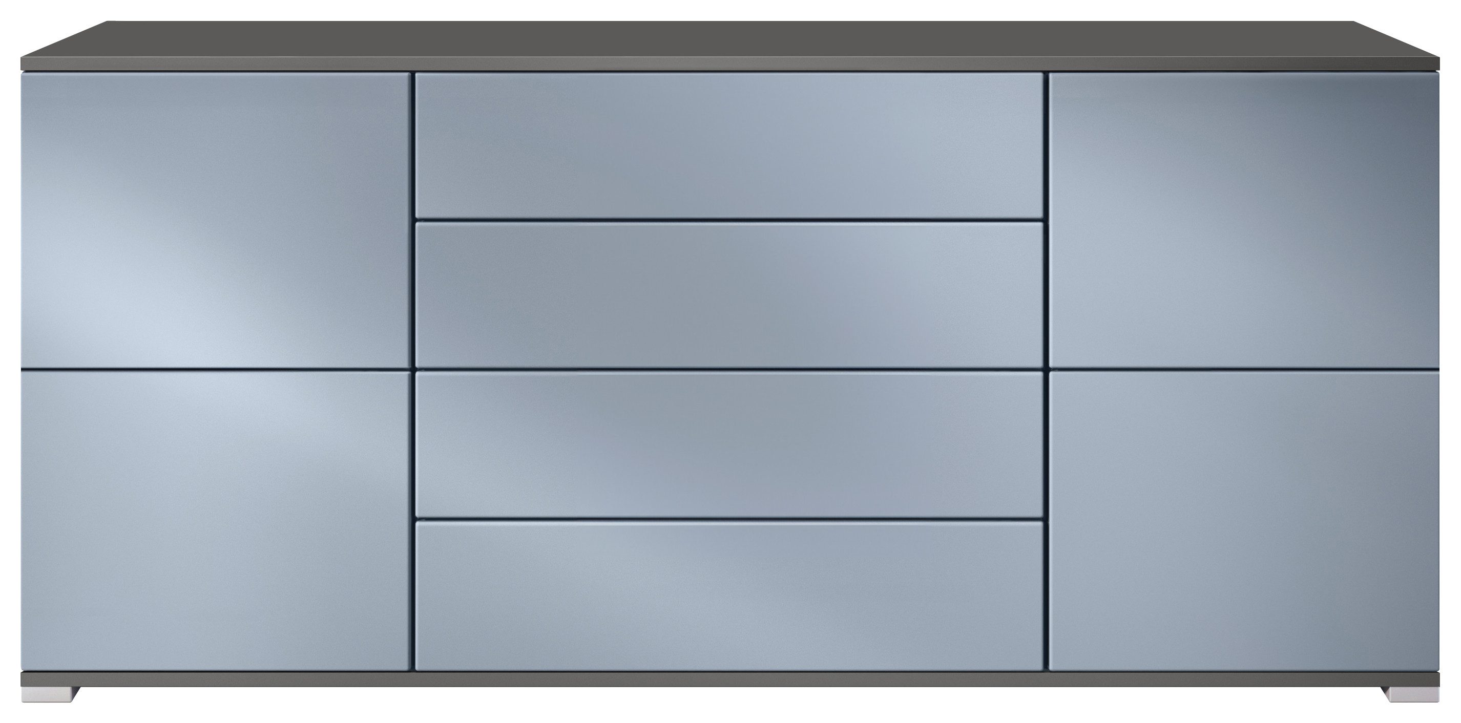 Vladon Sideboard Rova V2 (Kommode mit 4 Türen, 4 Schubladen, Made in Germany), Anthrazit matt/Denim matt (166,5 x 75,5 x 35)
