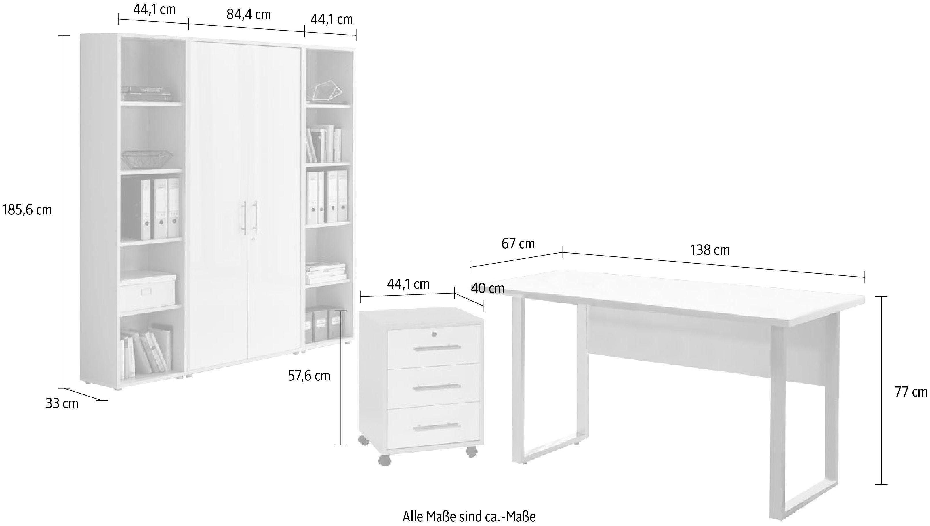 Tabor HG Mini Lichtgrau/ Möbel Büro-Set BMG Kombi 3 Weiß