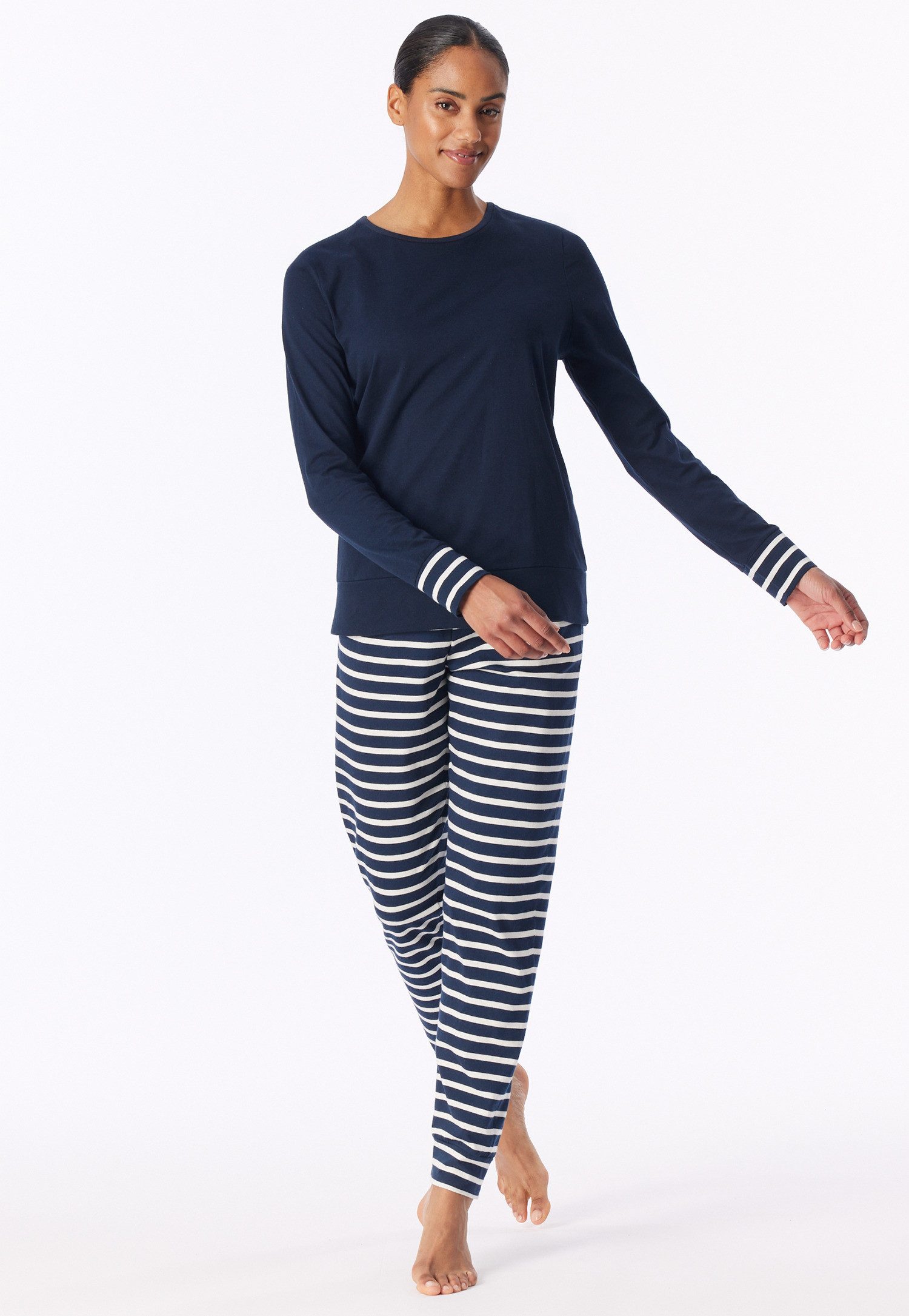 Schiesser Schlafanzug Casual Essentials (2 tlg) Baumwolle, Rundhalsausschnitt, langärmelig