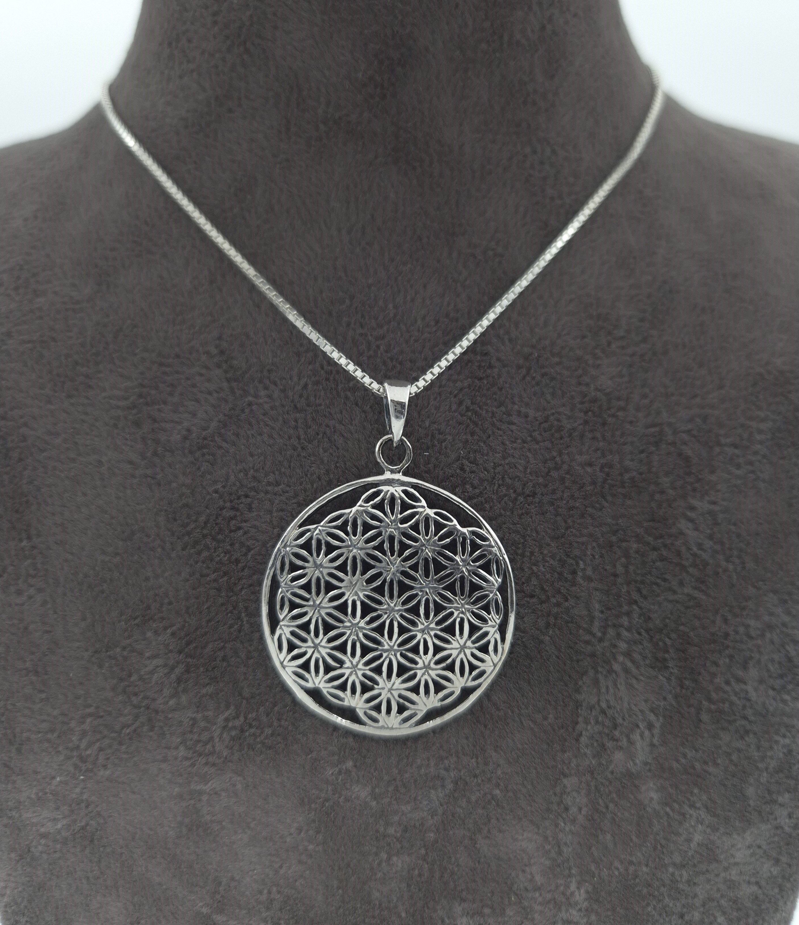 NAHLE Kette mit Anhänger Silberkette Lebensblume Kette Blume des Lebens (2-tlg., inkl. Schmuckbox)
