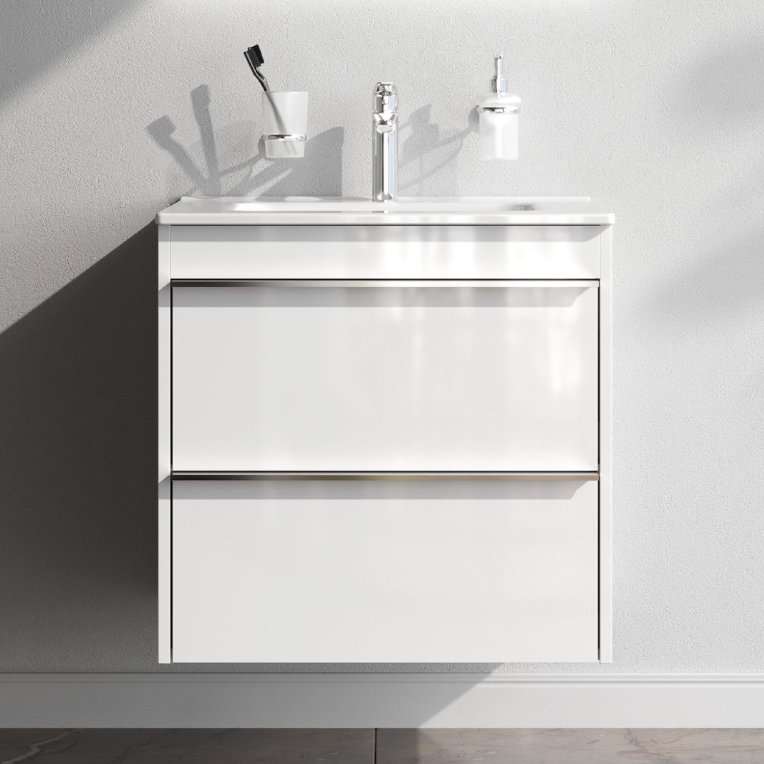AM.PM Waschbecken Waschtischunterschrank mit Handwaschbecken 60 cm Unterschrank (Badmöbel-Set: Unterbauschrank & Wasch-Becken, wandhängender Waschbeckenunterschrank und Waschplatz), Hochglanz-Badschrank in weiß