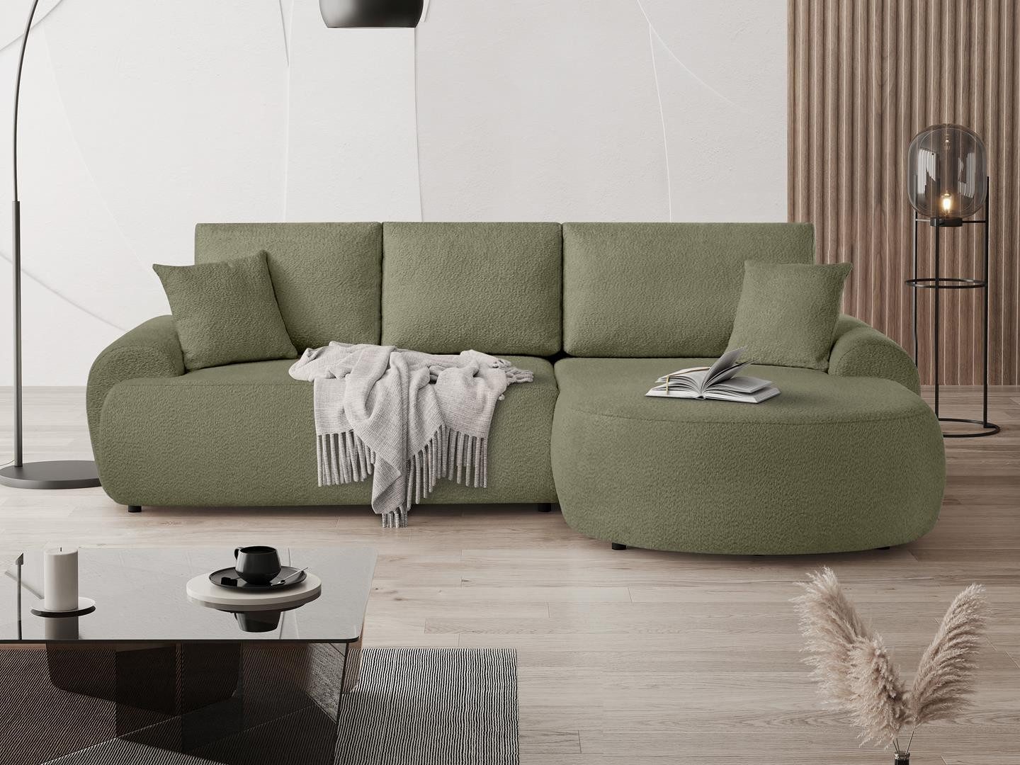 Beautysofa Ecksofa mit Kissen aus Bouclé-Stoff günstig online kaufen