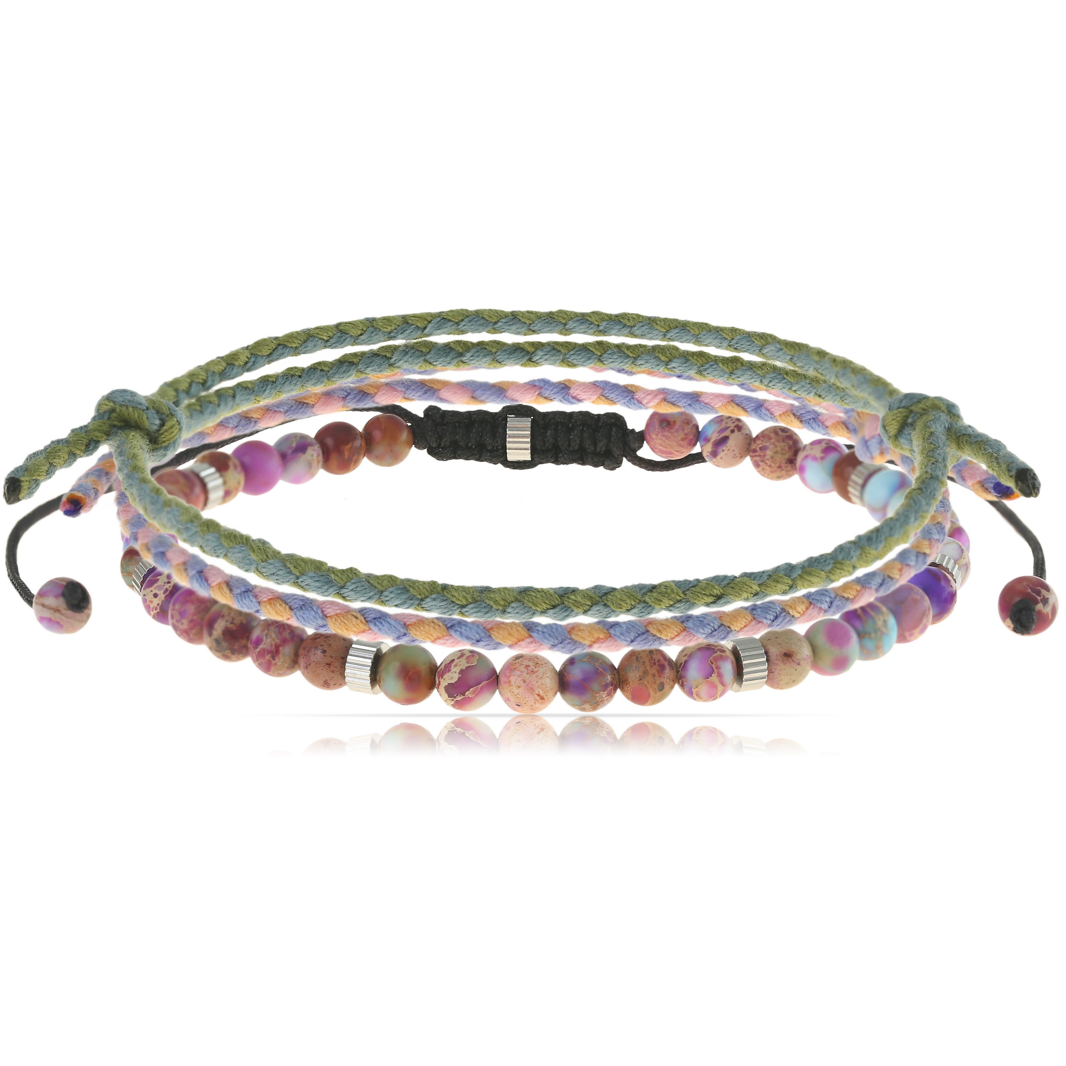 Made by Nami Armband Set Armband Herren Damen bunt mit verschiedenen Armbändern, aus Stoff und Edelstahl - Schlichtes Design - Wasserfest