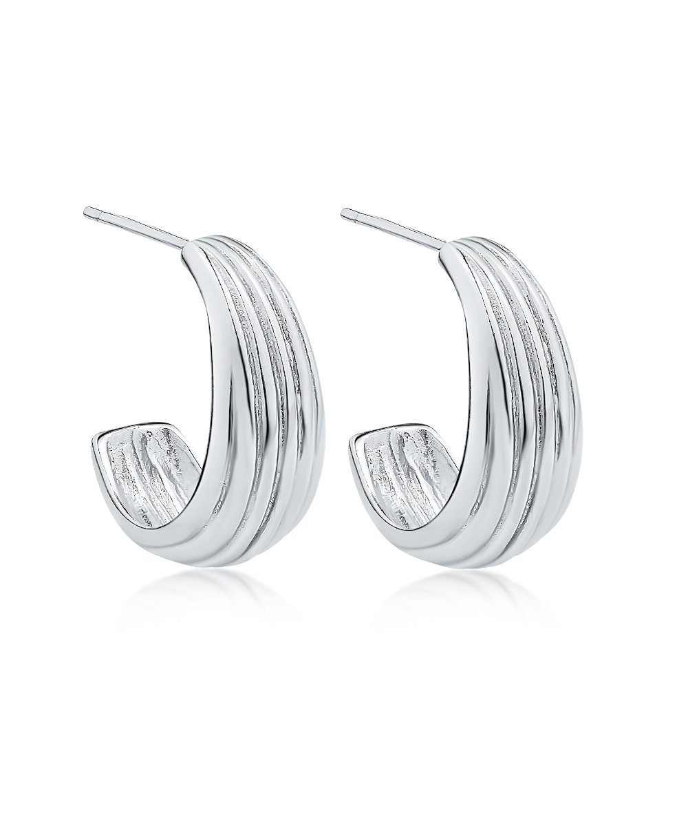 Paar Creolen 'Ivy' Creolen Ohrringe Silber 925 mit Rillen liniert, 19mm