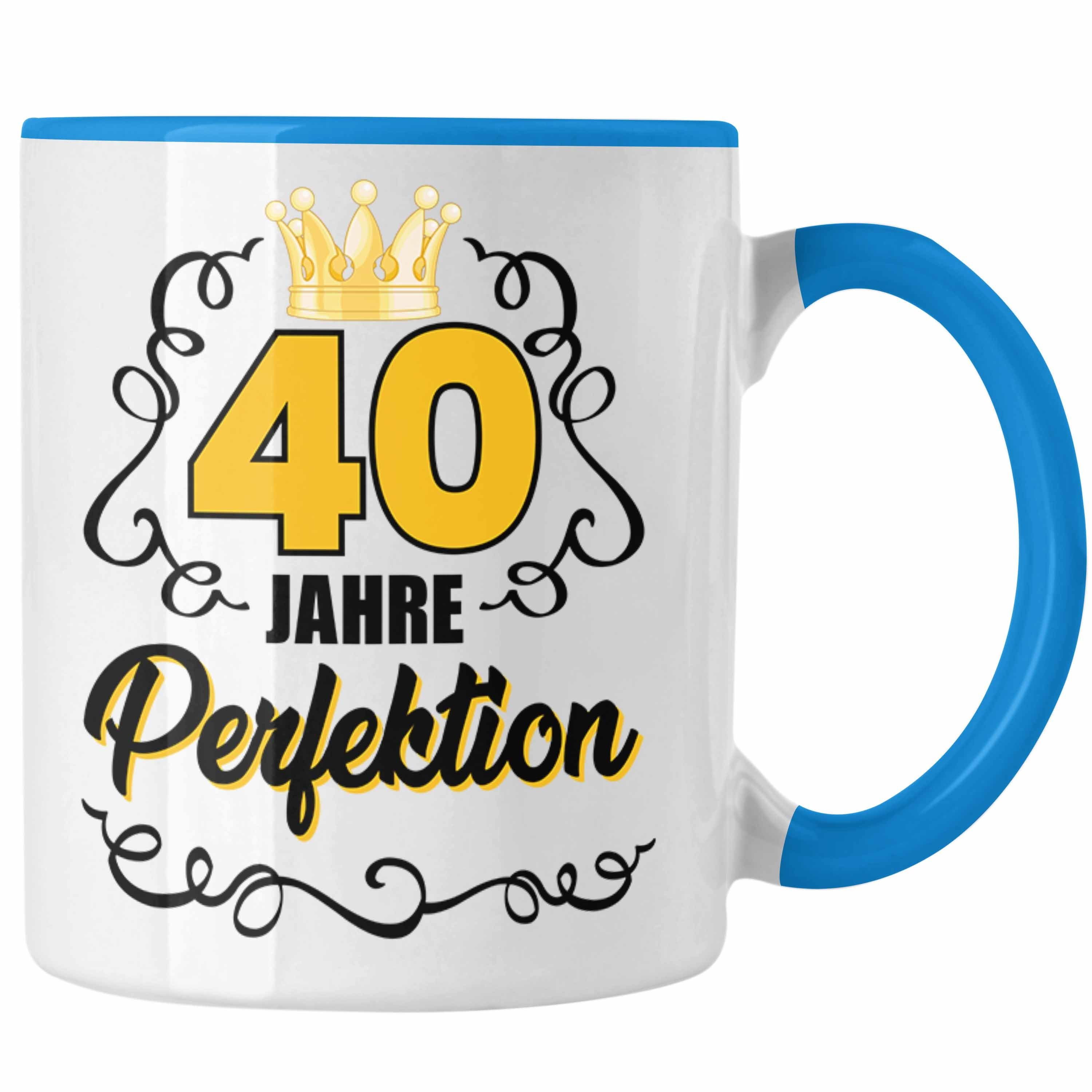 Trendation Tasse Trendation - 40. Geburtstag Frauen Tasse Geschenk Geschenkidee 40er Geburtstag Spruch Perfektion Blau
