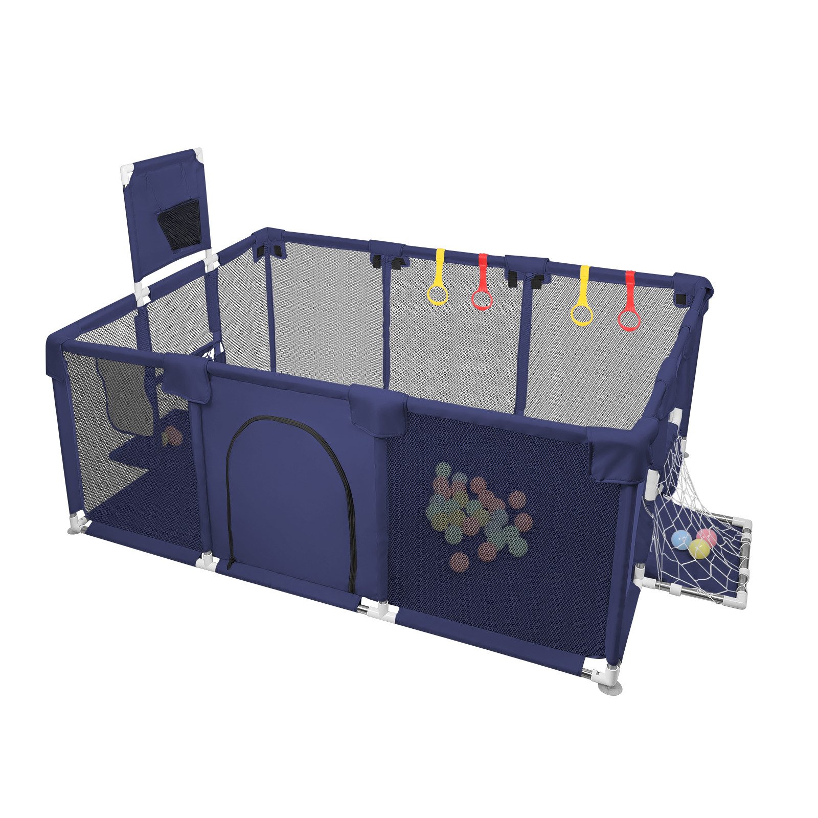 JEOBEST Laufstall Baby Laufgitter - Große Sicherheitsspielplatz, 180x120x66cm - mit Basketball-Netz 50 Ozeanbälle und 4 bunten Ringen – Bild 3 von 5