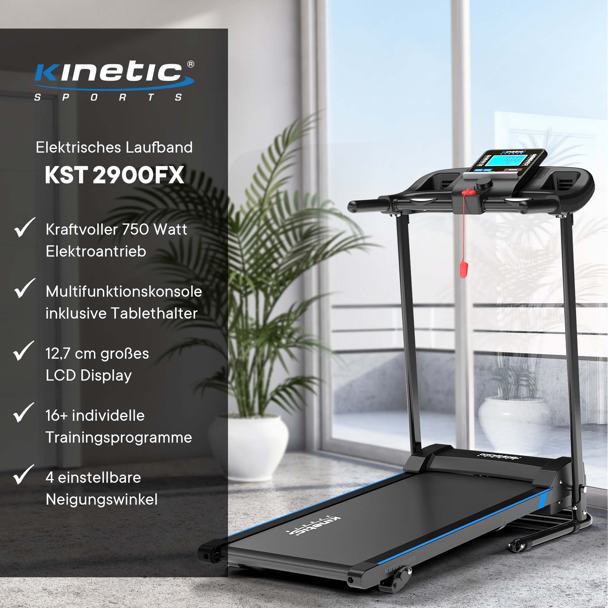 Kinetic Sports Laufband, klappbar mit Pulsgurt, LCD-Display, 750 Watt Motor, bis 10 km/h