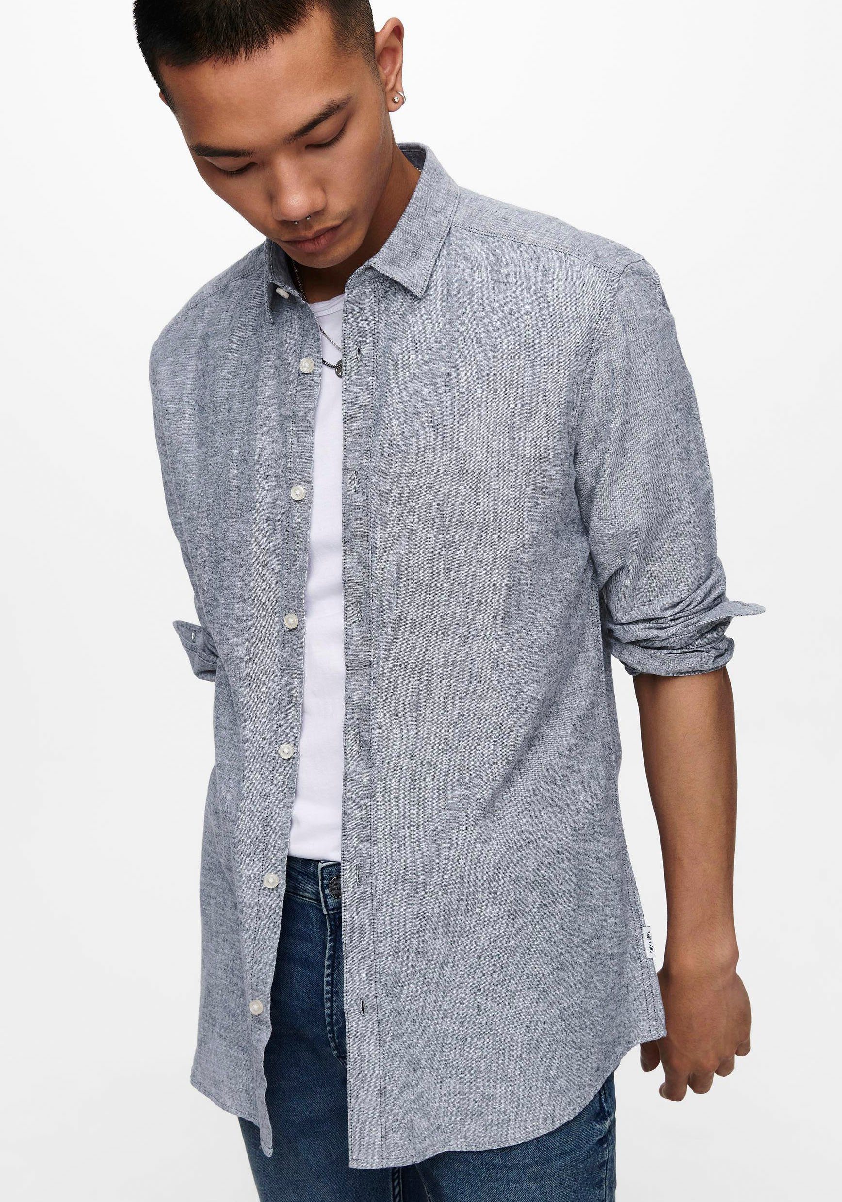 SOLID SHIRT LS LINEN & NOOS SONS ONSCAIDEN Langarmhemd Blues ONLY Dress