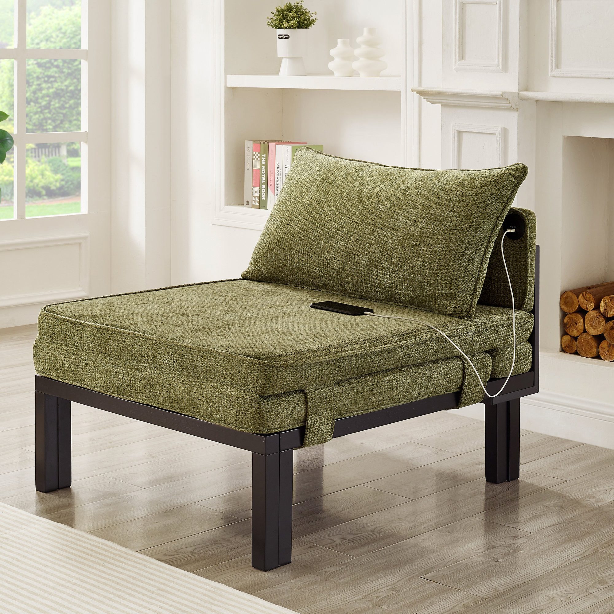 Odikalo Sessel Schlafsessel Klappsofa mit schlaffunktion USB/TypeC (Einzelsofa mit Kissen,für Wohnzimmer, Schlafzimmer)