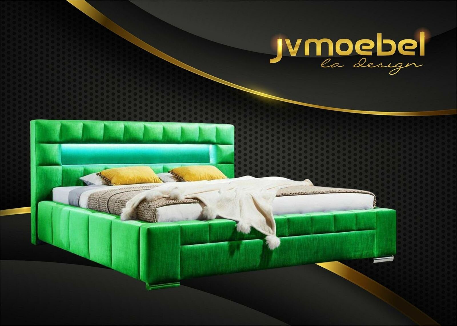 Möbel Schlafzimmer Grün Bett, Bett Design Beleuchtung LED JVmoebel Betten Modern inkl