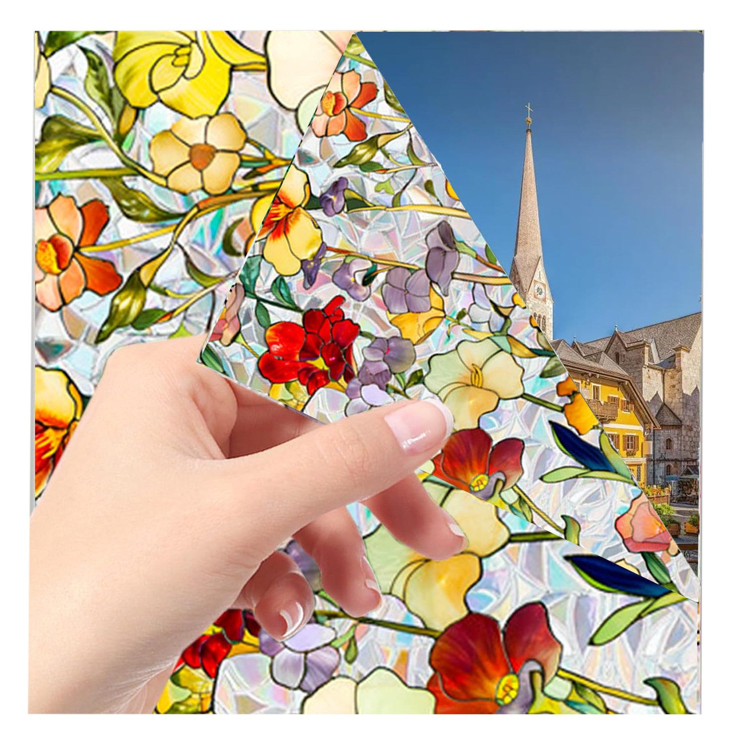 Agger Fenstersticker PVC-Farbglas Glas Fensterfolie Aufkleber Dekorative Fensterfolie, 43x100cm,Sichtschutz selbsthaftend Orchideen-Glasaufkleber