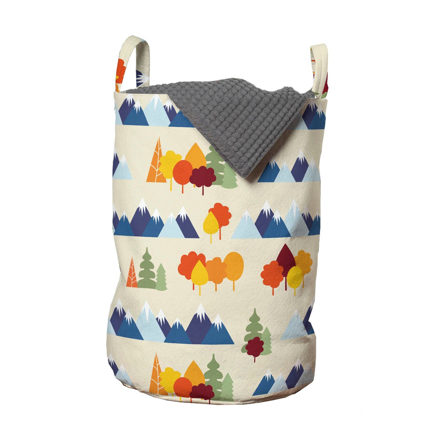 Abakuhaus Wäschesäckchen Wäschekorb mit Griffen Kordelzugverschluss für Waschsalons, Landschaft Berge und Fall-Bäume