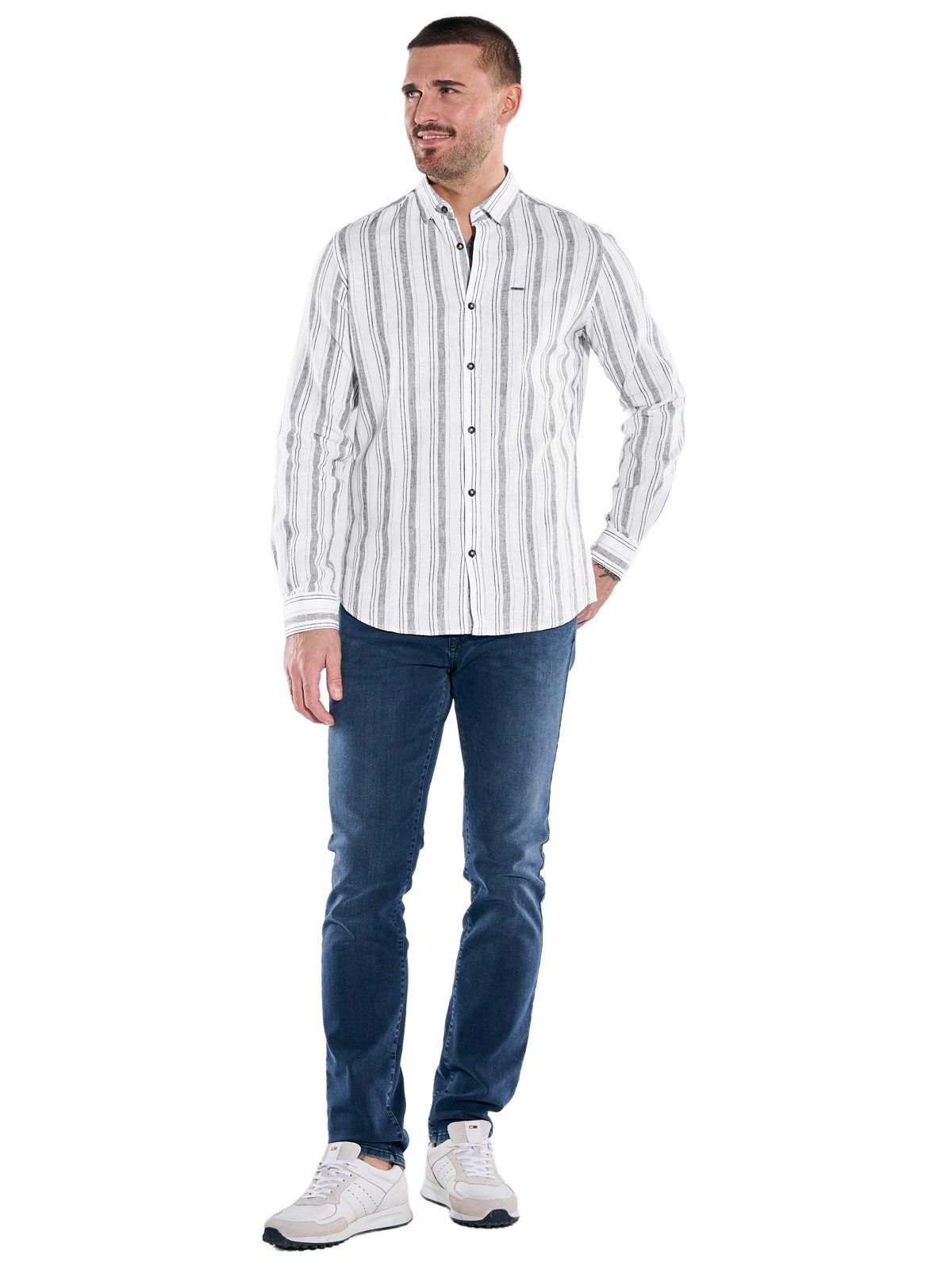 emilio adani Langarmhemd Herren Hemd mit Streifenmuster, Naturweiss