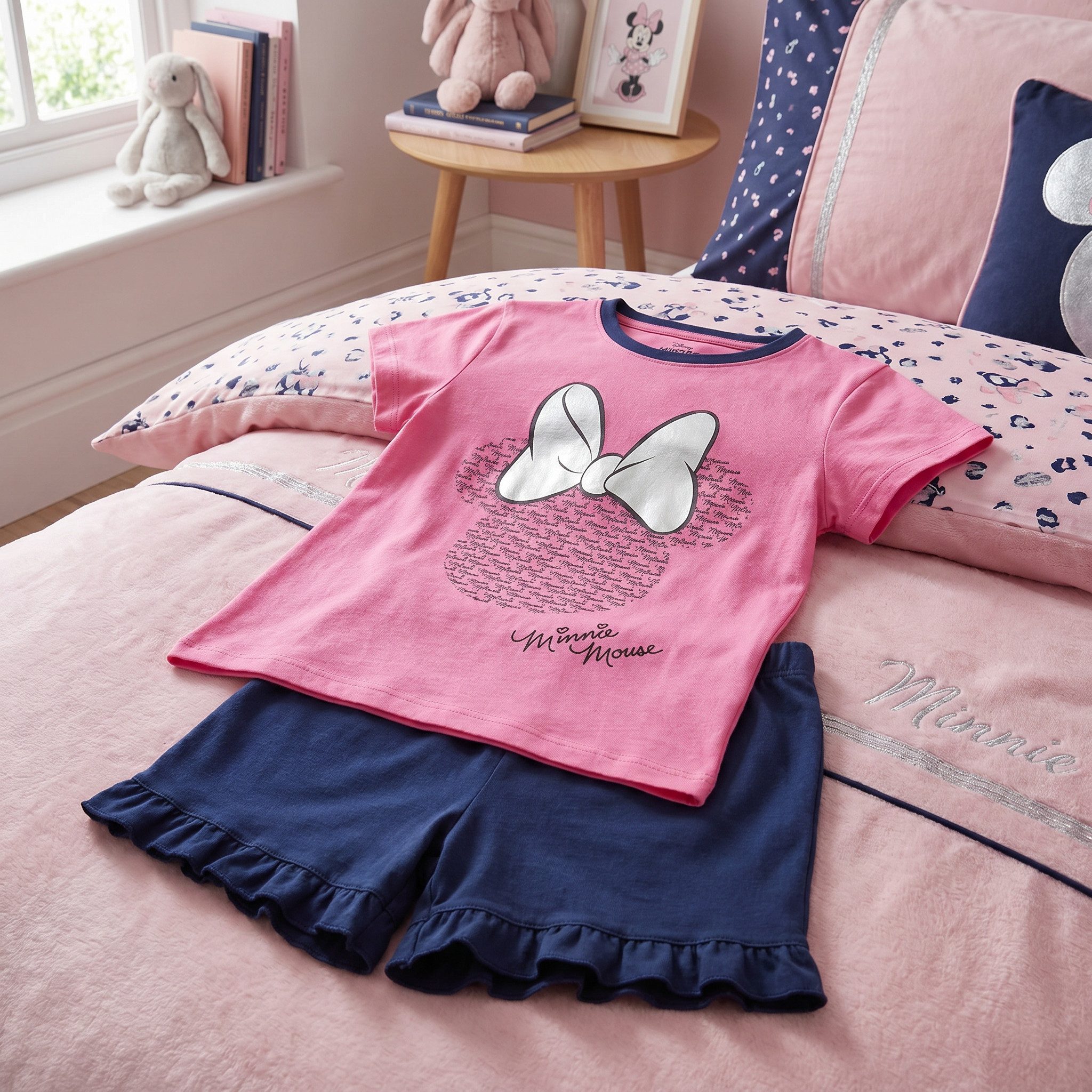 Disney Schlafanzug Minnie Maus Mädchen Kinder Jugend kurzarm Pyjama Gr. 134 bis 164, 100% Baumwolle