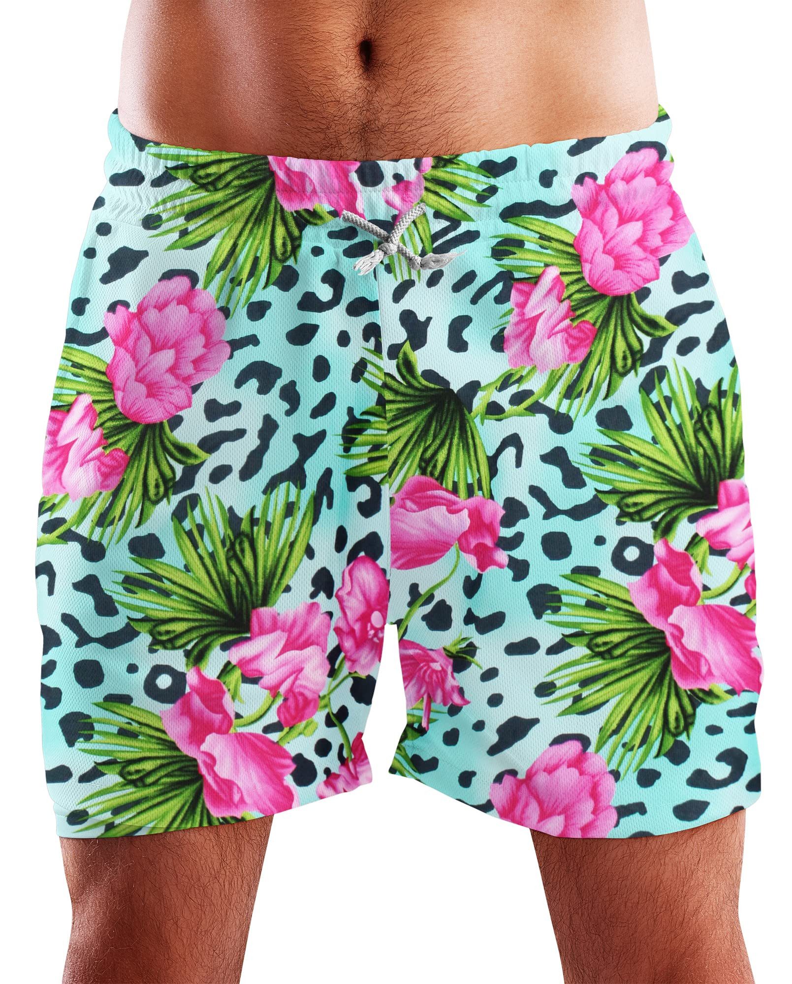 King Kameha Badeshorts Leopard Flowers Hawaii Bade-Shorts Mesh-Einsatz Verschluss Kordelzug Mit integriertem Mesh-Innenslip für extra Komfort
