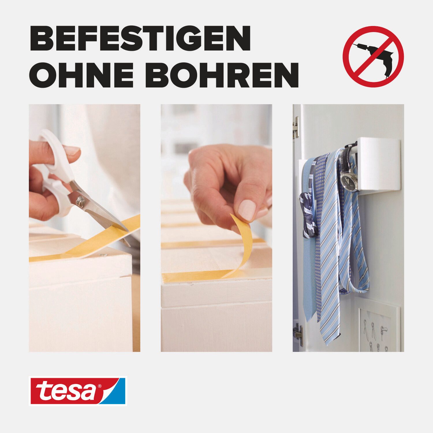 tesa Doppelklebeband POWERBOND Doppelseitiges Klebeband - 5 m : 9 mm (Packung, 1-St) schmales Montageband - einfache Befestigung von Kabelkanal & Deko