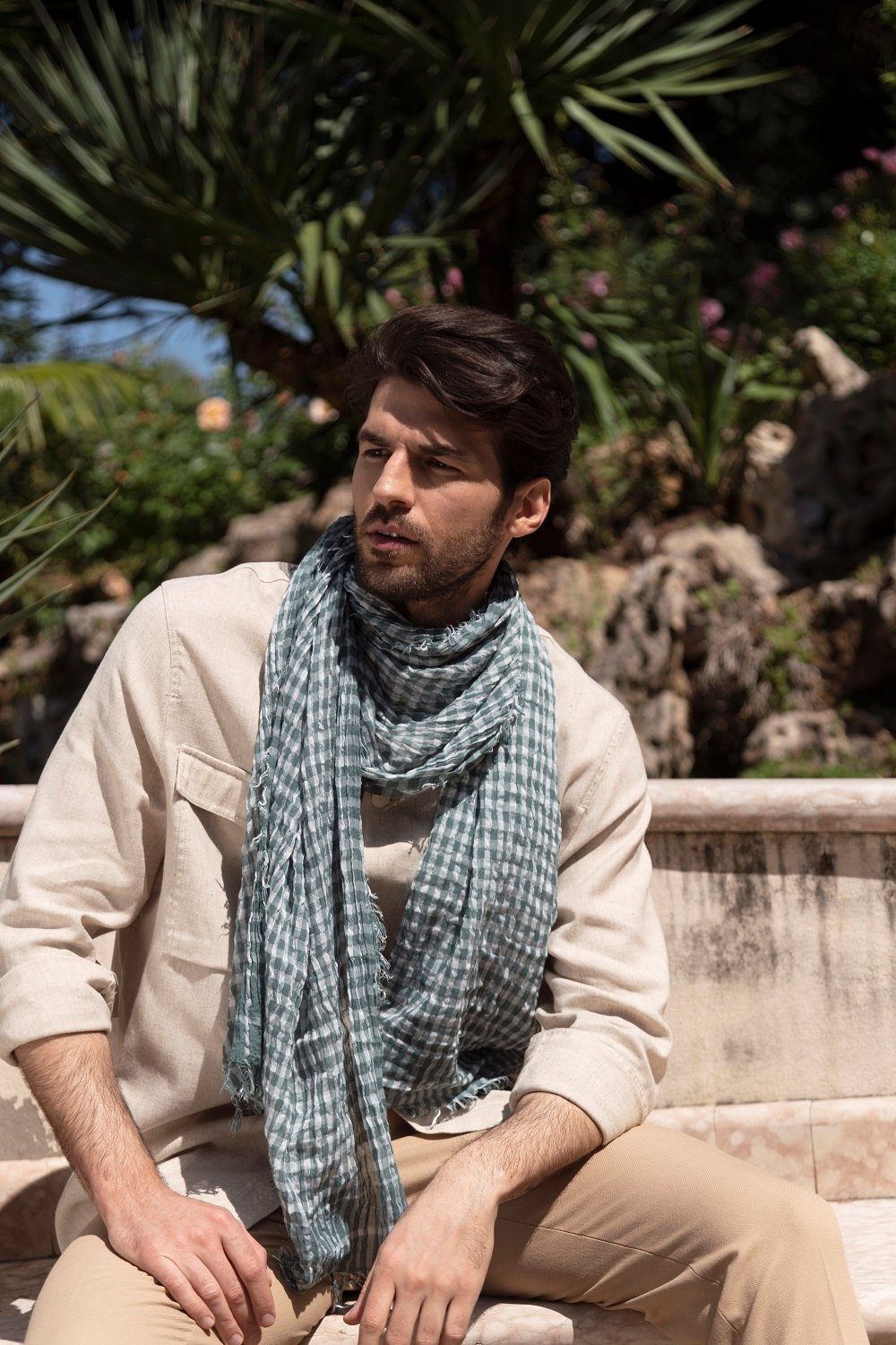 Hat You Fransen, mit aus Männerschal Modeschal italienisches Beige Bologna Stilvoller Design