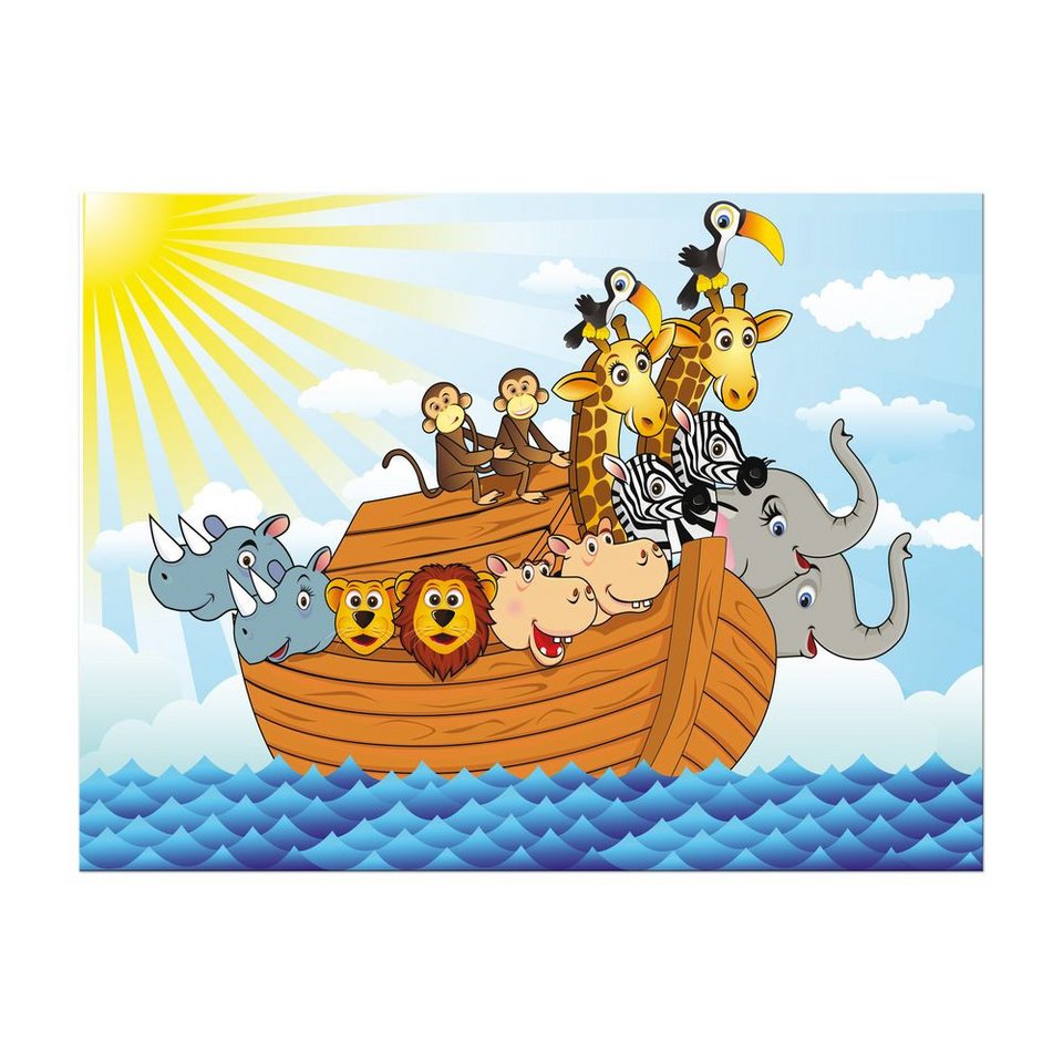 Bilderdepot24 Leinwandbild Kinderbild - Arche Noah Cartoon, Tiere