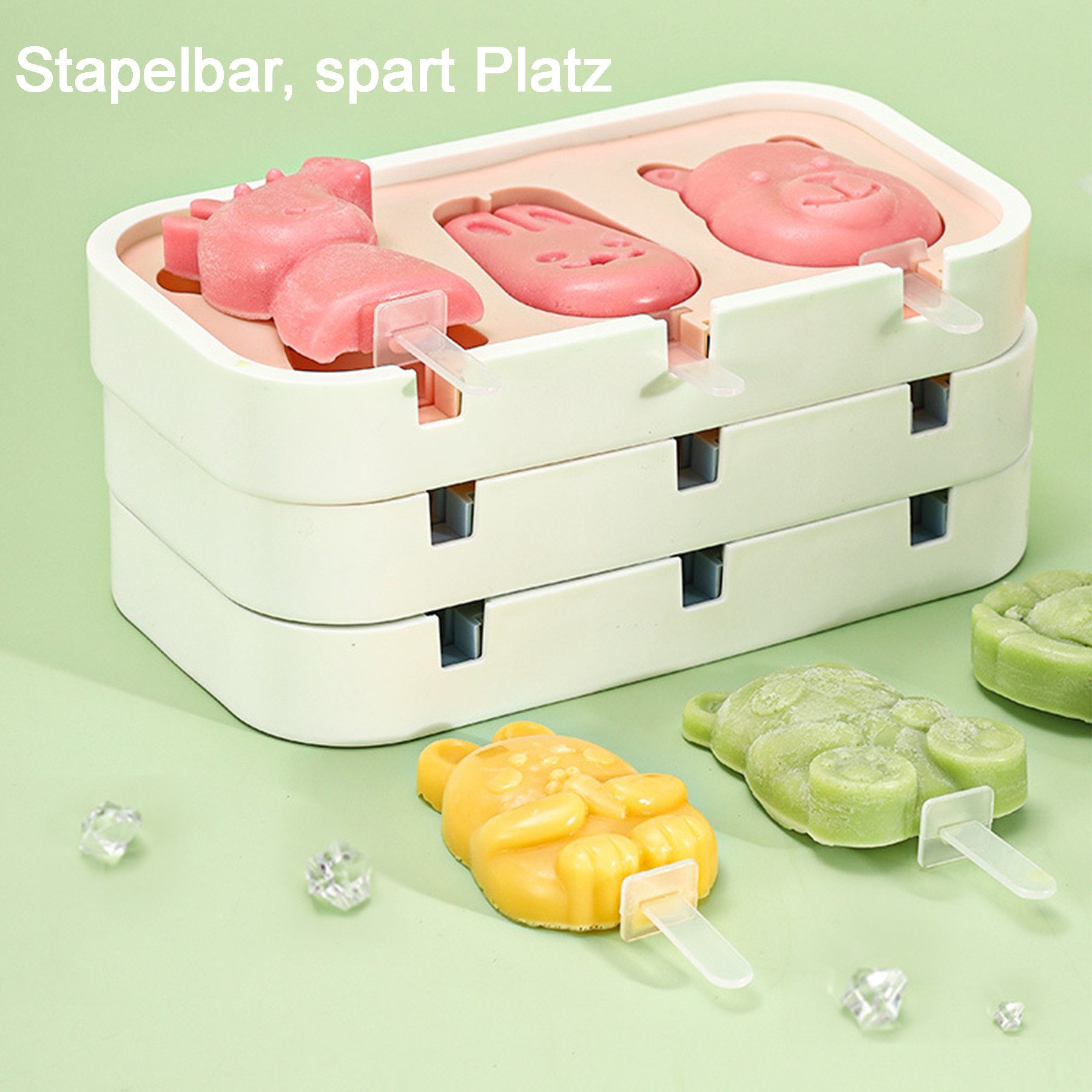 Mutig Eisform Silikon Eisförmchen, 3 Stück ce Lolly Mold, (4 Zellen Eisformen Kinder Silikon, wiederverwendbare mit Deckel 3-tlg), BPA Frei,Eis am Stiel Formen, Eisformen Eis am Stiel