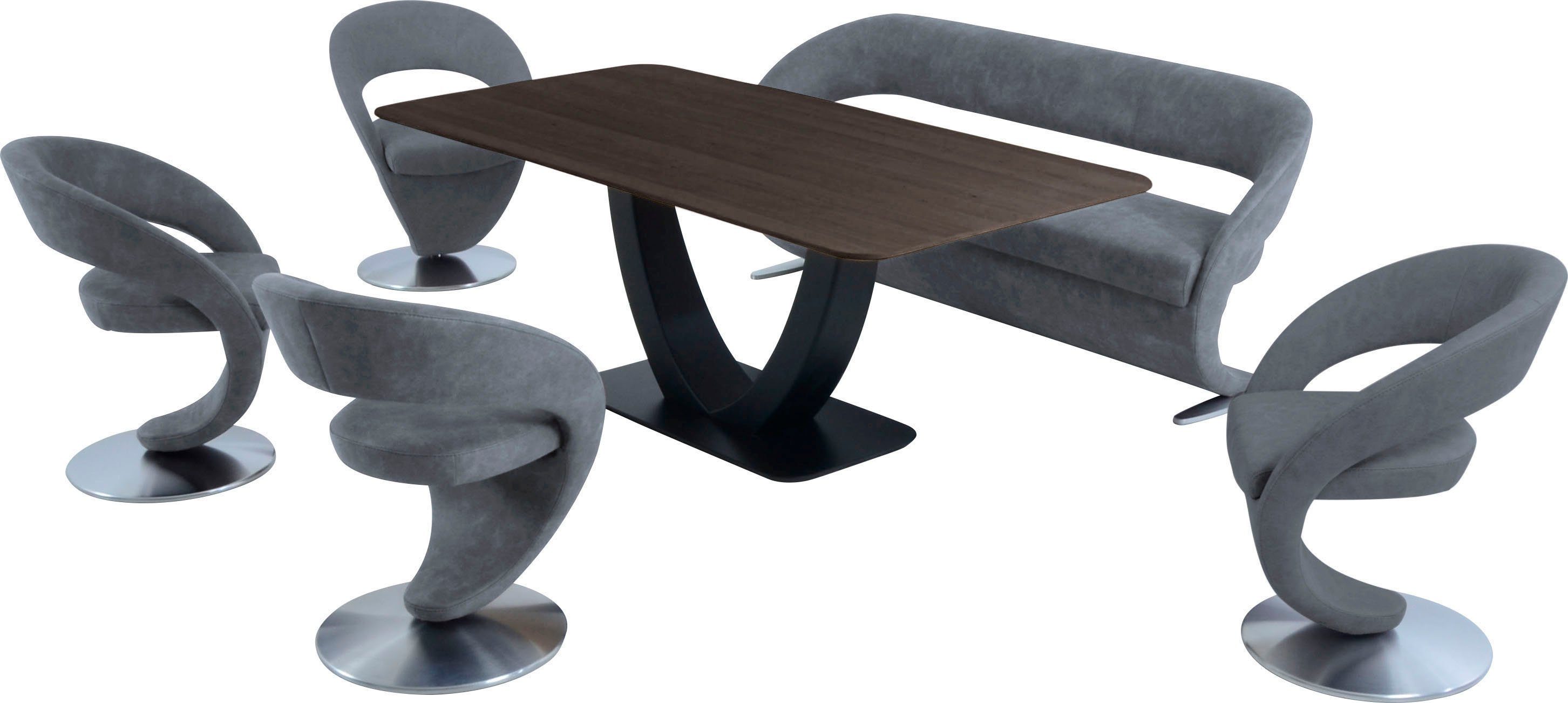 Tisch Wohnen und 4 (Set), 180x90cm Wave, & Essgruppe in Design-Solobank mit Komfort Design-Drehstühlen K+W