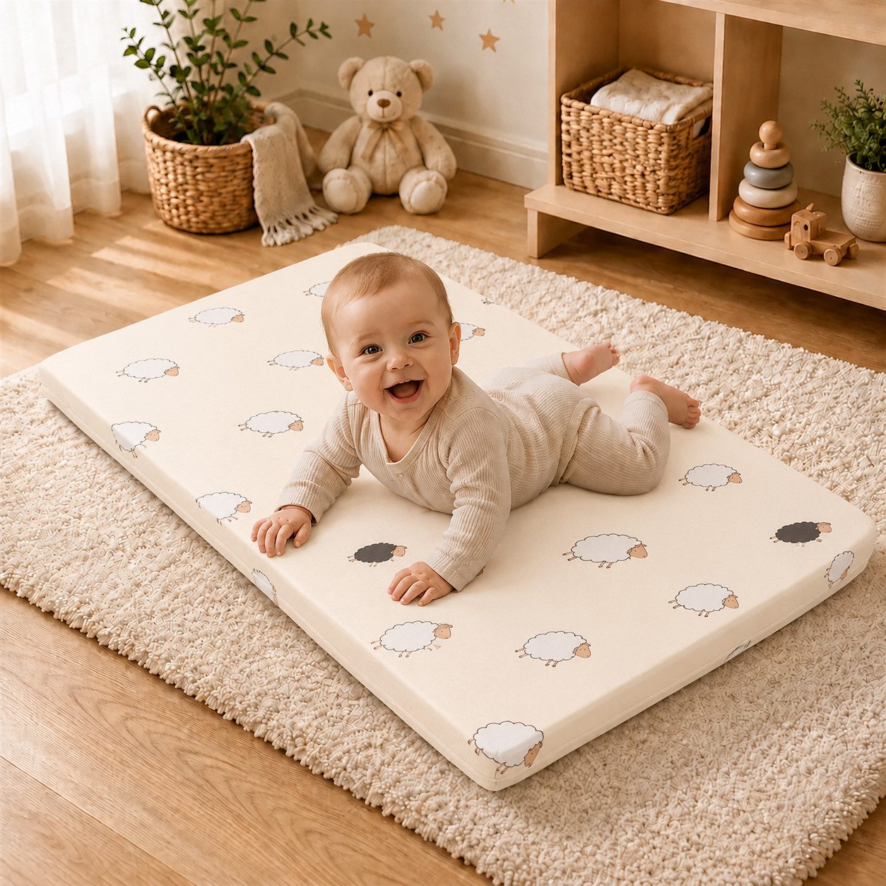 Kindermatratze Babymatratze mit Baumwollbezug, waschbar & rollbar–Allergikergeeignet, Best for Kids, 6 cm hoch, (Einzelartikel, 1 × Schaumkernmatratze), 60x120 cm, Bezug aus Baumwolle, Hergestellt in der EU