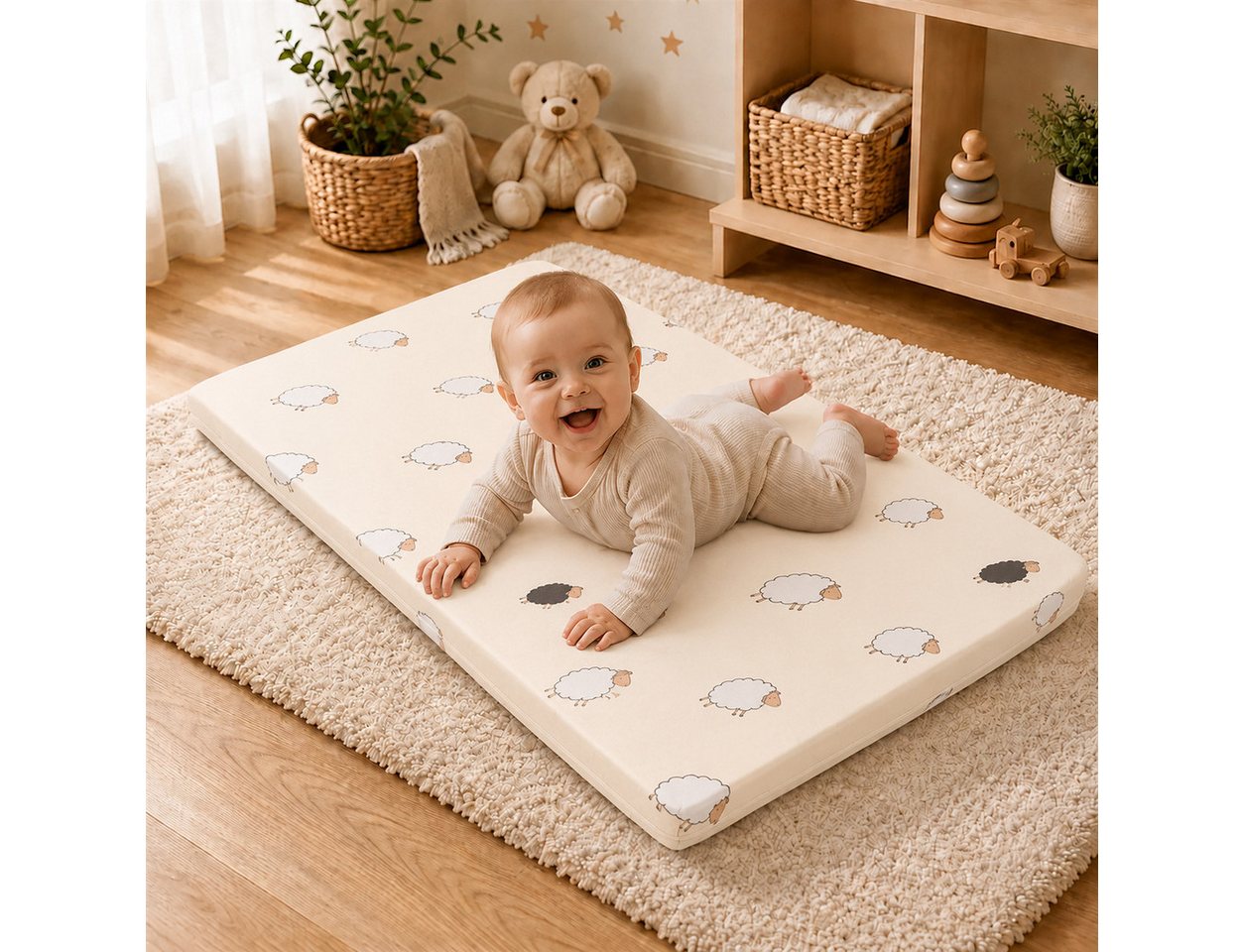 Kindermatratze Babymatratze mit Baumwollbezug, waschbar & rollbar–Allergikergeeignet, Best for Kids, 6 cm hoch, (Einzelartikel, 1 × Schaumkernmatratze), 60x120 cm, Bezug aus Baumwolle, Hergestellt in der EU