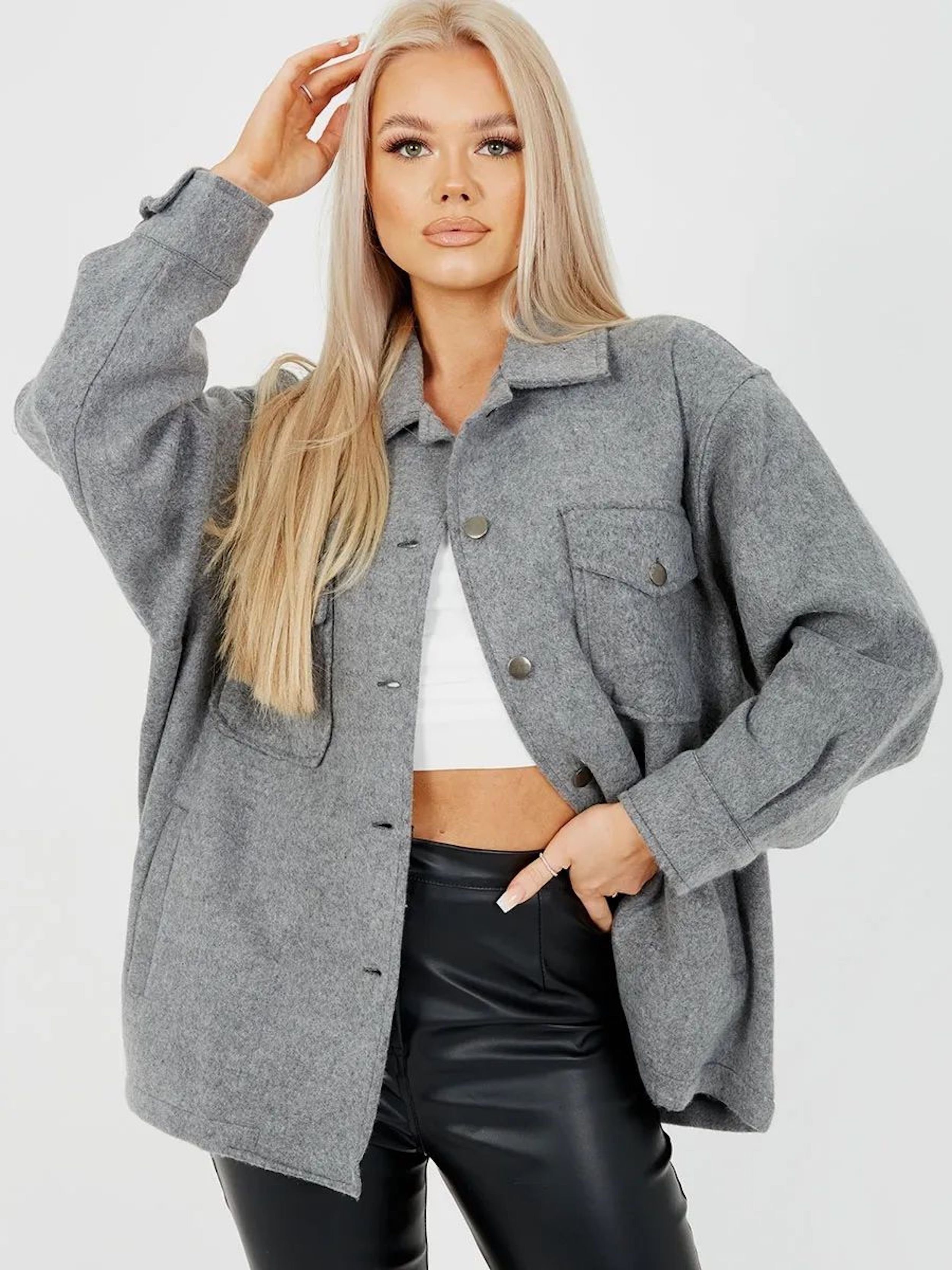 Worldclassca Flanellbluse Worldclassca Damen Oversized Hemd Hemdjacke einfarbig Holzfällerhemd Langarmhemd mit Brusttaschen Hemdbluse Bluse Shirt Designer Blogger NEU S-L 36-42