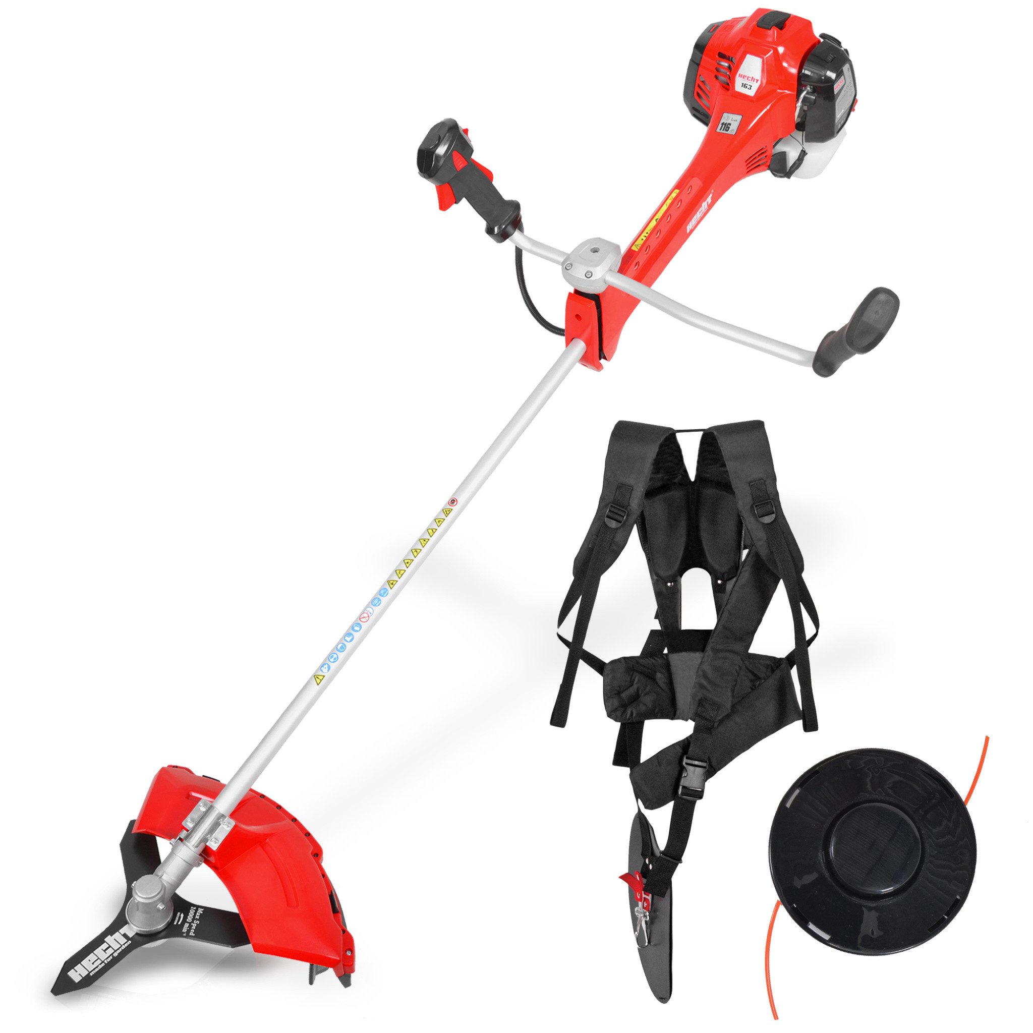 Hecht Benzin-Freischneider mit Tragegurt 3,1 PS, Auftipp-Automatik mit Fadennachführung, 25,5 cm Arbeitsbreite Messer, 42 cm Arbeitsbreite Faden, Profi Rasentrimmer mit 63,3 cm³