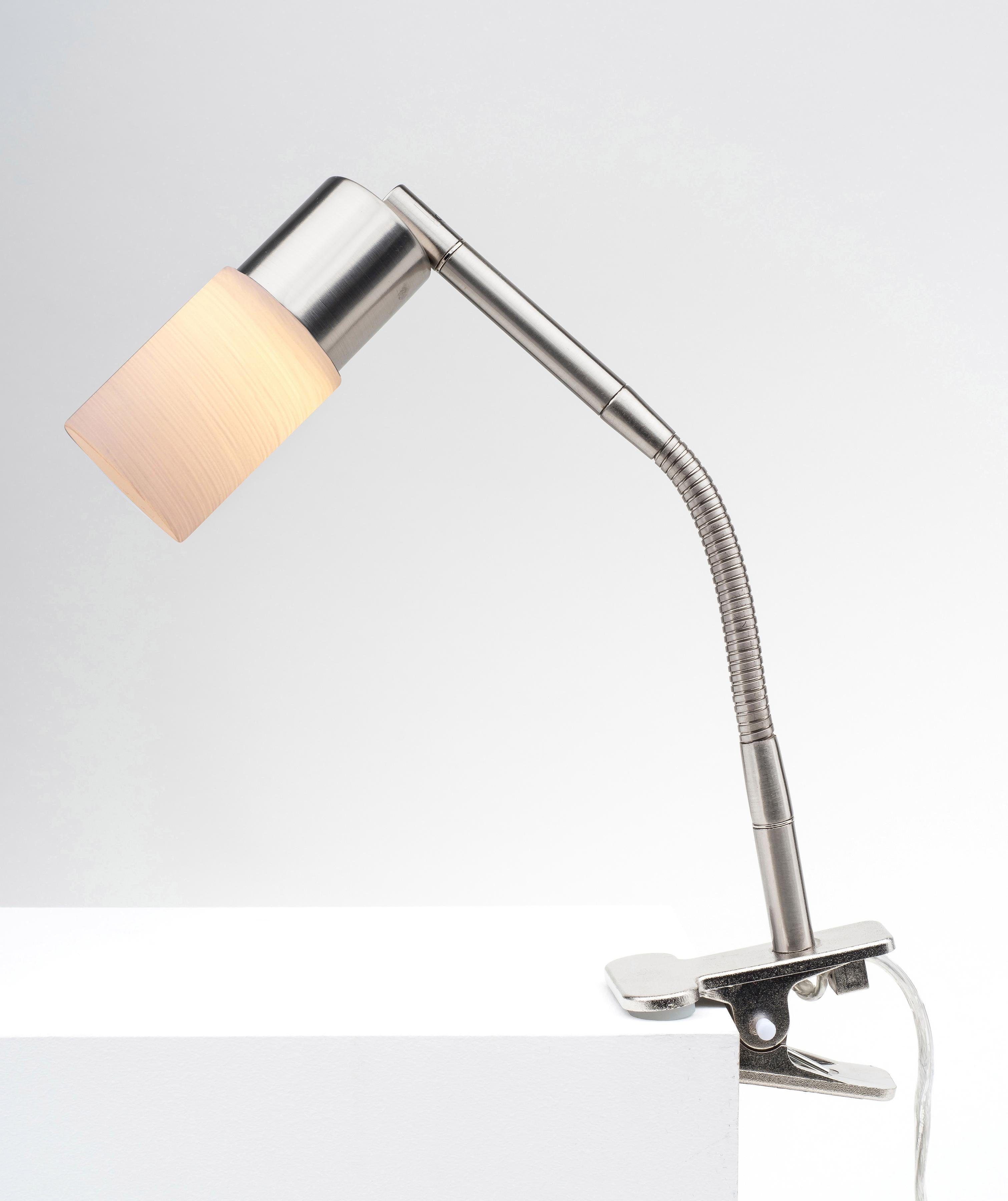 Light aus Metall, Schirm aus EASYFIX, flex. Warmweiß, Glas Arm, LED-Leuchtmittel SPOT integriert, LED fest Klemmleuchte integriert,