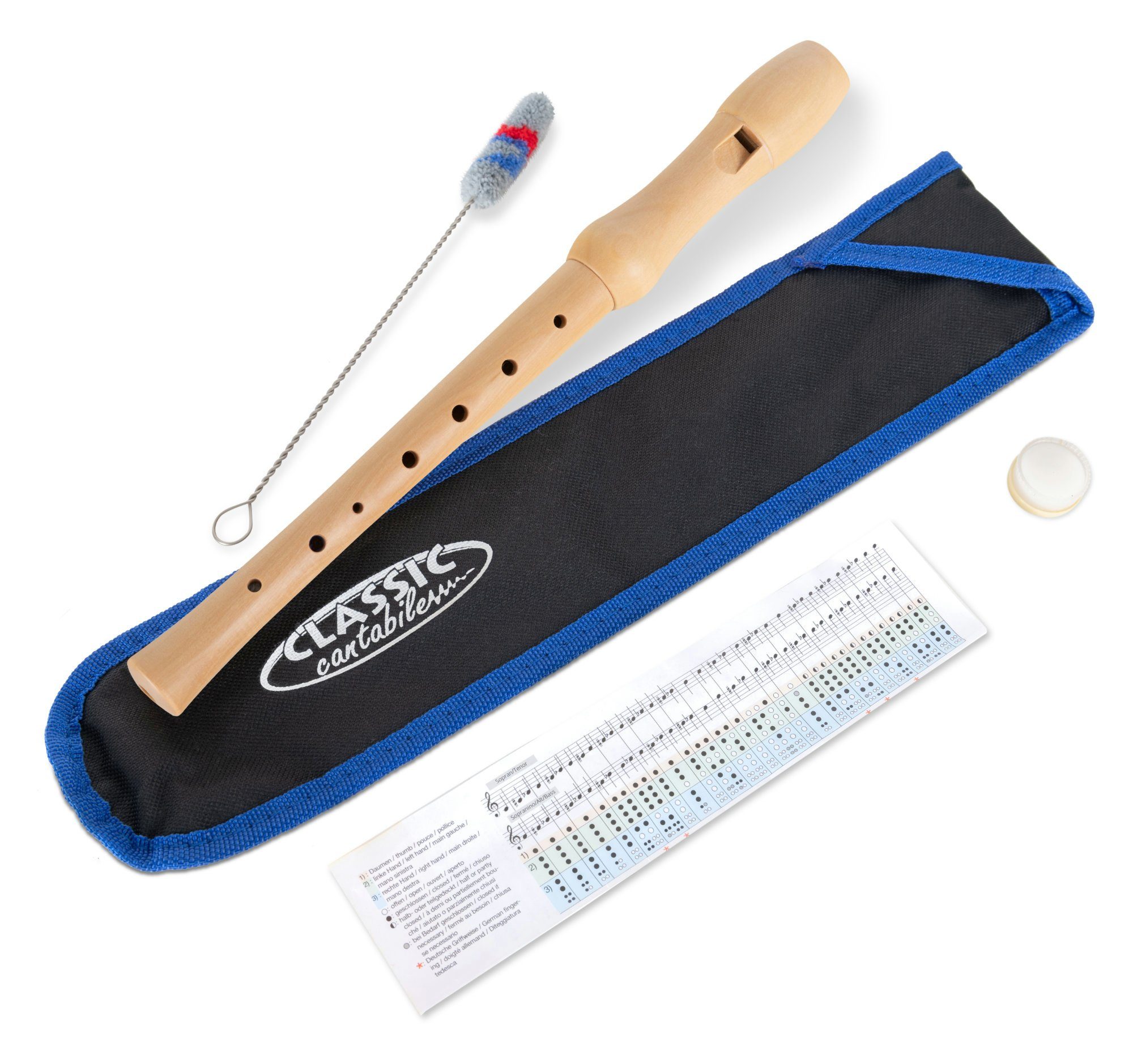 Classic Cantabile Blockflöte Stella aus edlem Ahorn C-Sopran Deutsch, Stella Set, Inklusive Grifftabelle, Etui, Korkfett & Wischerstab, 2-teilige Konstruktion