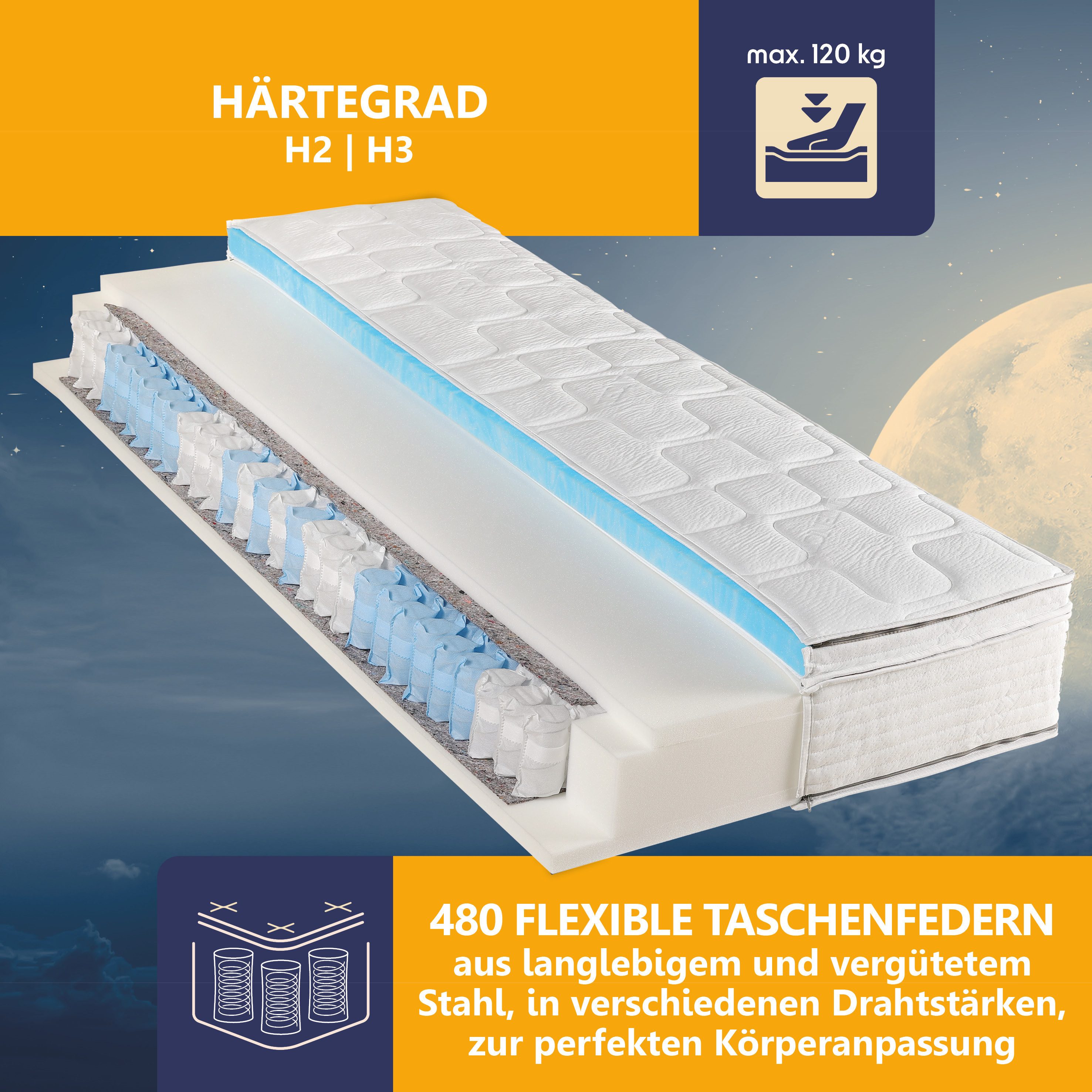 Taschenfederkernmatratze Diamant Plus Top-Handling und Hygiene durch integrierten Topper, Beco, 26 cm hoch, Boxspring-Bett-Feeling wie im 5 Sterne Luxus Hotel,  – Bild 5 von 5