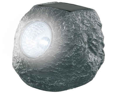 Lumineo LED Solarleuchte, Spot Solarleuchte Steinoptik Garten Keramik 12x10x10cm Grau