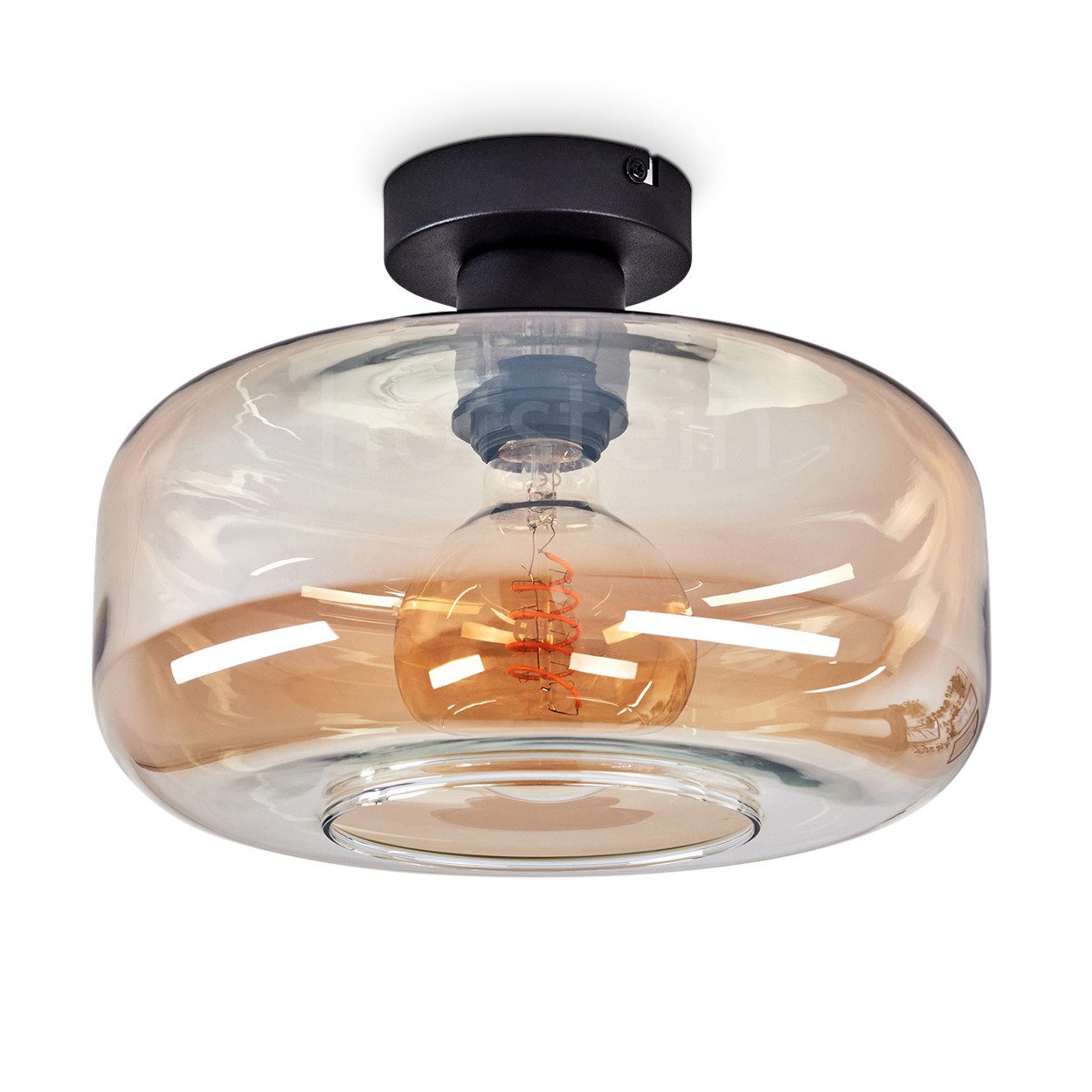 hofstein Deckenleuchte »Vizzini« Deckenlampe aus Metall/Glas in Schwarz/Bernsteinfarben, ohne Leuchtmittel, Leuchte im Retro/Vintage-Design mit Schirm aus Glas (27, 5cm), 1xE27. € 54,99