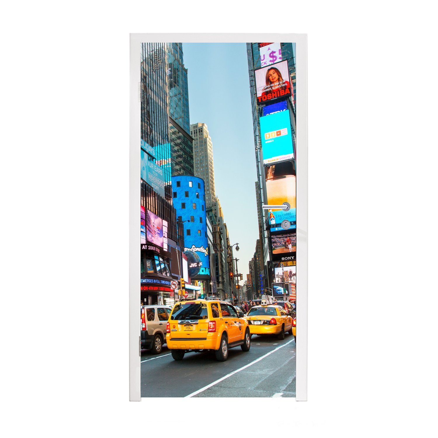MuchoWow Türtapete New York - Taxi - Gelb, Matt, bedruckt, (1 St), Fototapete für Tür, Türaufkleber, 75x205 cm