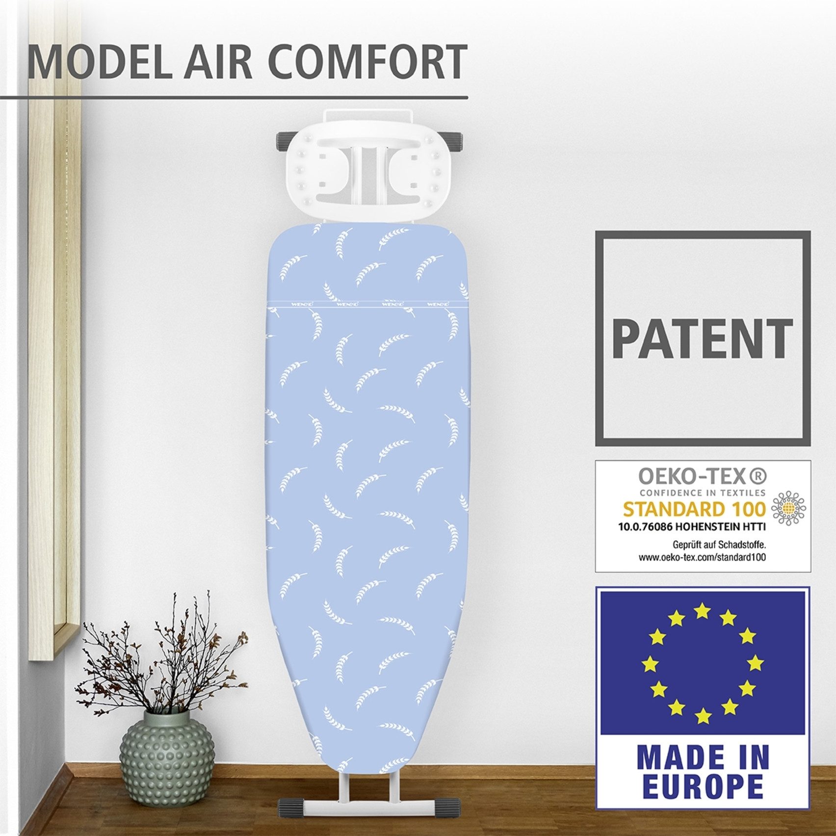 WENKO Bügelbrettbezug Modell Air Comfort, dampfbügelgeeignet, Komfortpolsterung mit 5 Lagen