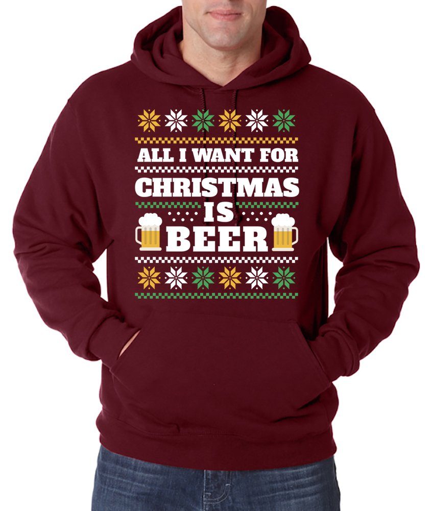 Youth Designz Kapuzenpullover ALL I WANT FOR CHRISTMAS IS BEER Herren  Hoodie Pullover mit lustigem Bier Spruch zu Weihnachten