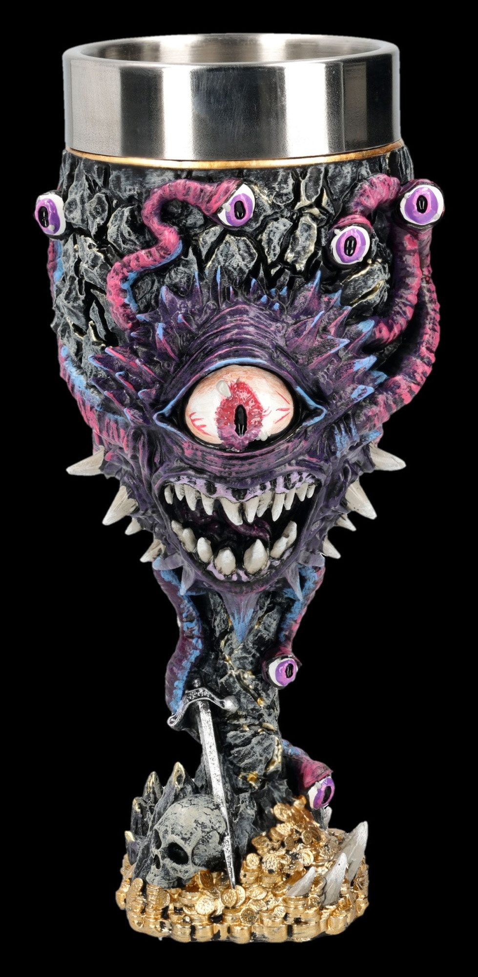 Figuren Shop GmbH Becher Dungeons & Dragons Kelch Beholder Trinkkelch Fantasy 18 cm 200 ml, Kunststein (Polyresin), Edelstahl