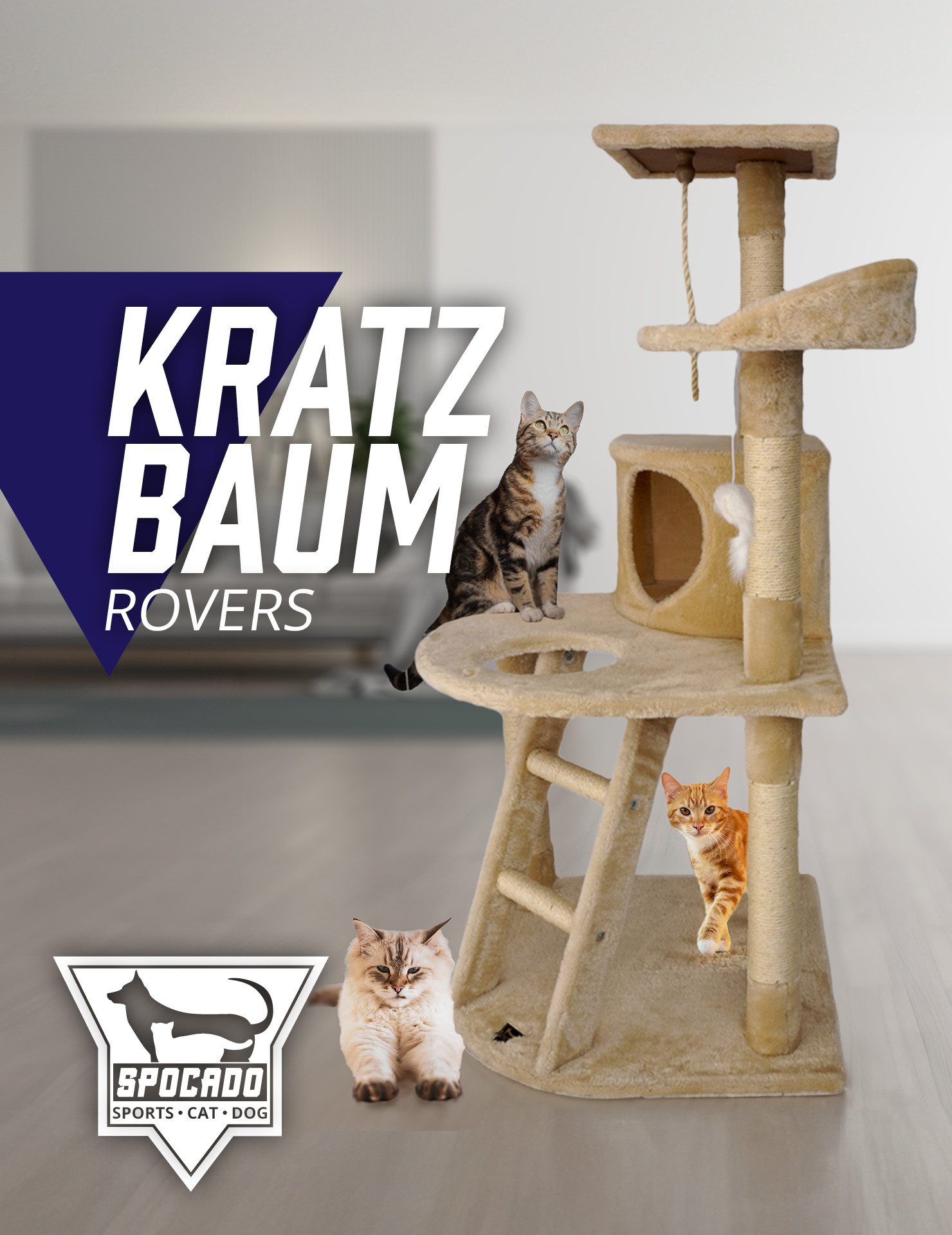 SPOCADO Kratzbaum "Rovers" Kratzbaum für Katzen 120 x 55 x 55 cm