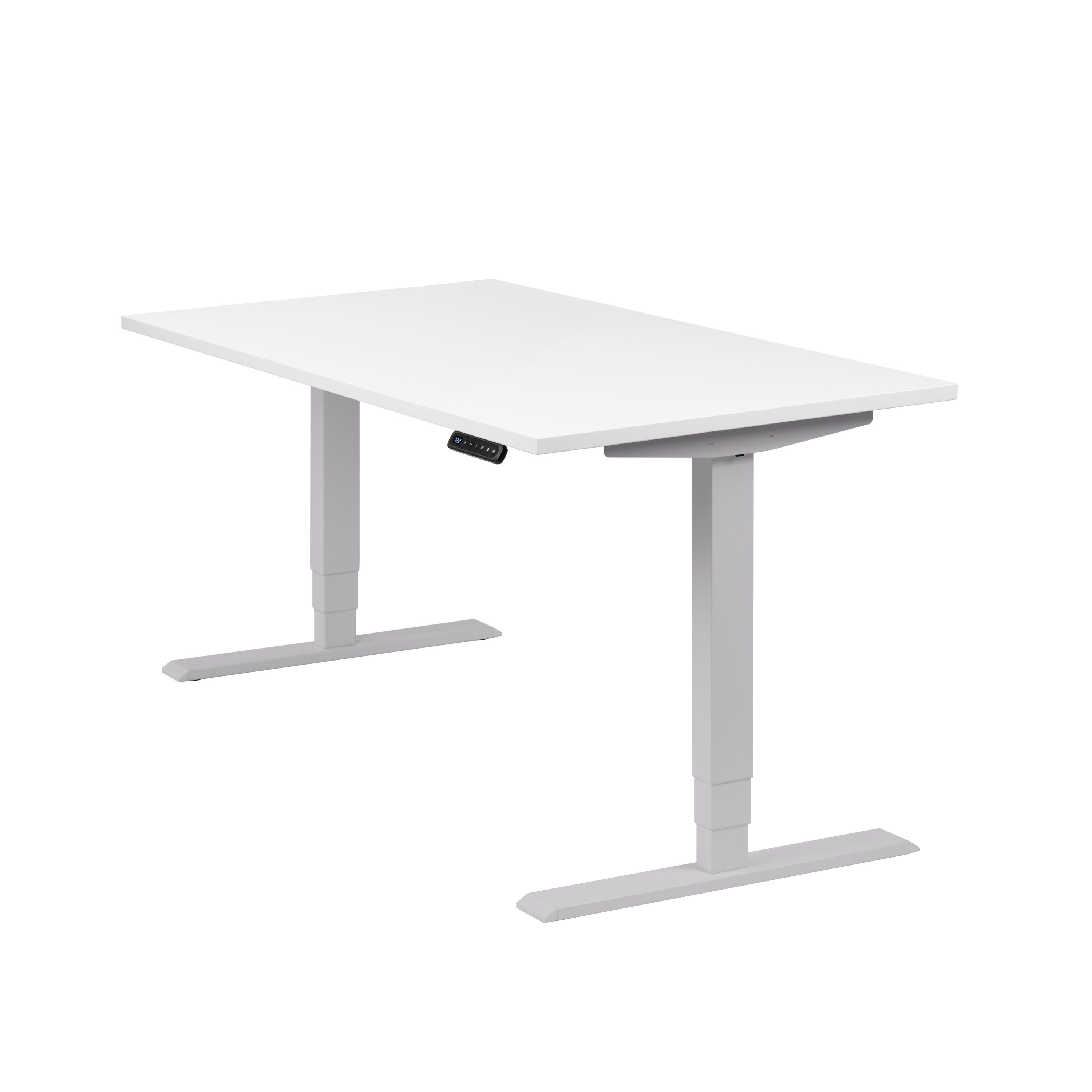 boho office® Schreibtisch Homedesk, Silber elektrisch höhenverstellbar, Tischplatte Weiß 140 x 80 cm