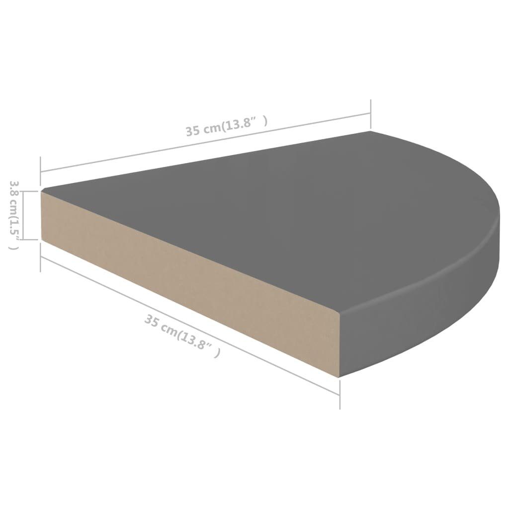 Stk. 35x35x3,8 MDF Hochglanz-Grau furnicato 4 cm Eck-Schweberegale Wandregal