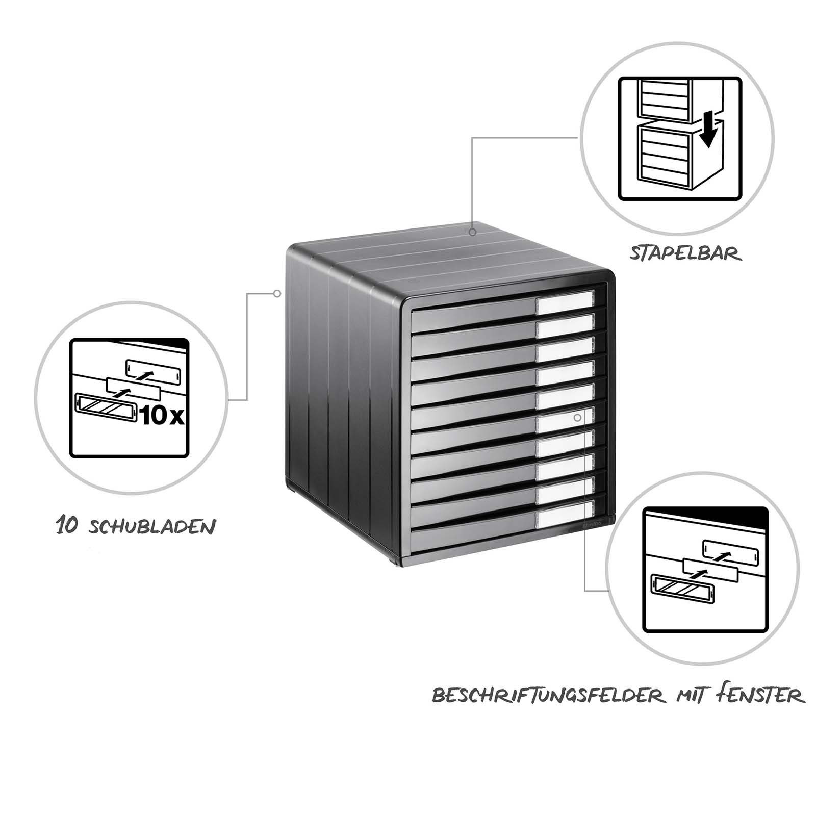 ROTHO Schubladenbox Timeless Schubladenbox / Bürobox mit 10 Schüben, Kunststoff (PS), mit zehn beschriftbaren Schüben in DIN A4 – Bild 5 von 5