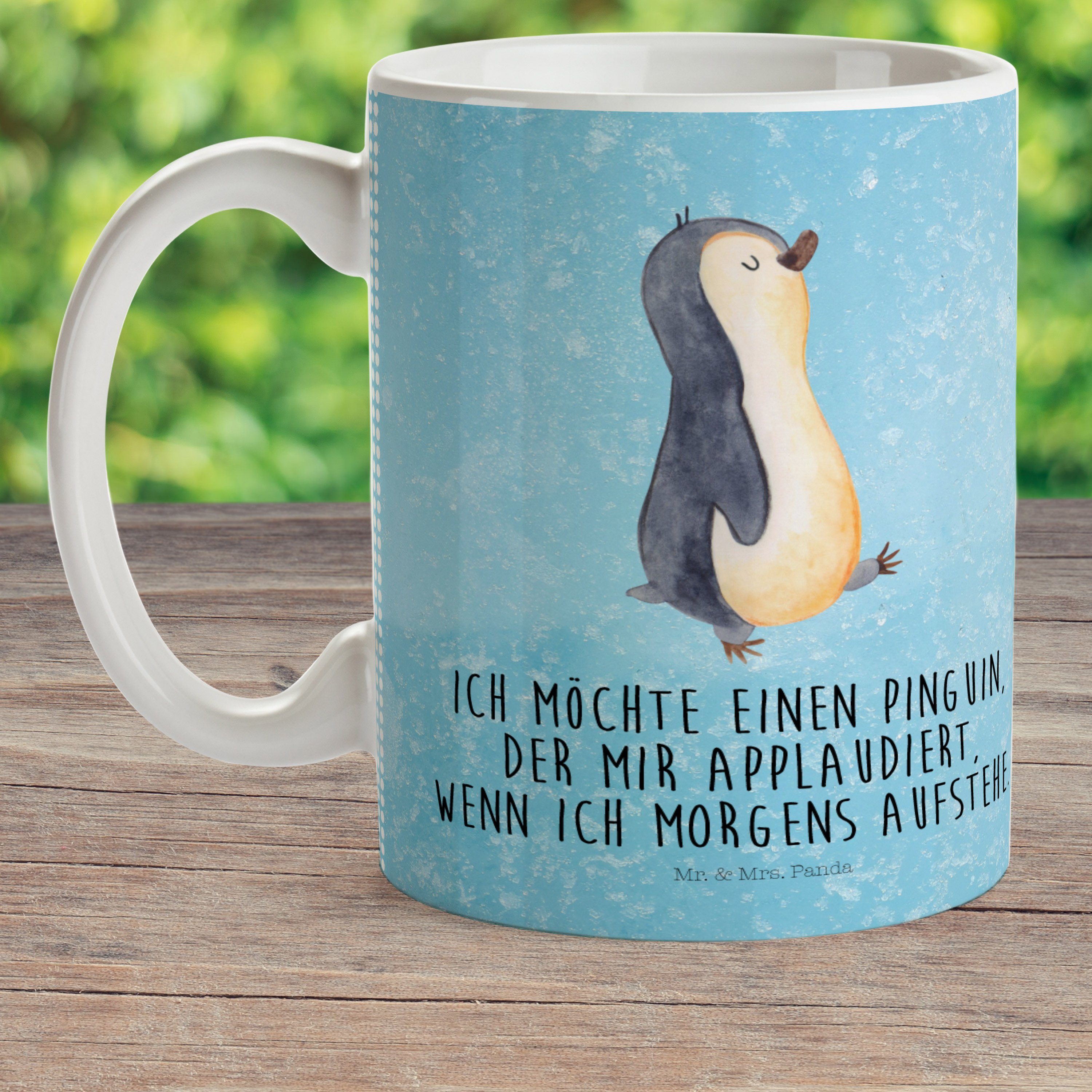 Mr. & Mrs. Geschenk, Panda Kunststoff Kinderbecher Kunststoff Trinkbec, Tasse, - marschierend Pinguin Eisblau 