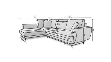 MOEBLO Ecksofa LIKIDO, Sehr bequemes, praktisches, hochfunktionelles, elegantes Ecksofa, Ottomane links oder Rechts - 280x90x178 cm, mit Schlaffunktion, mit Bettkasten, mit Rundumbezug, mit Ziehrkissen