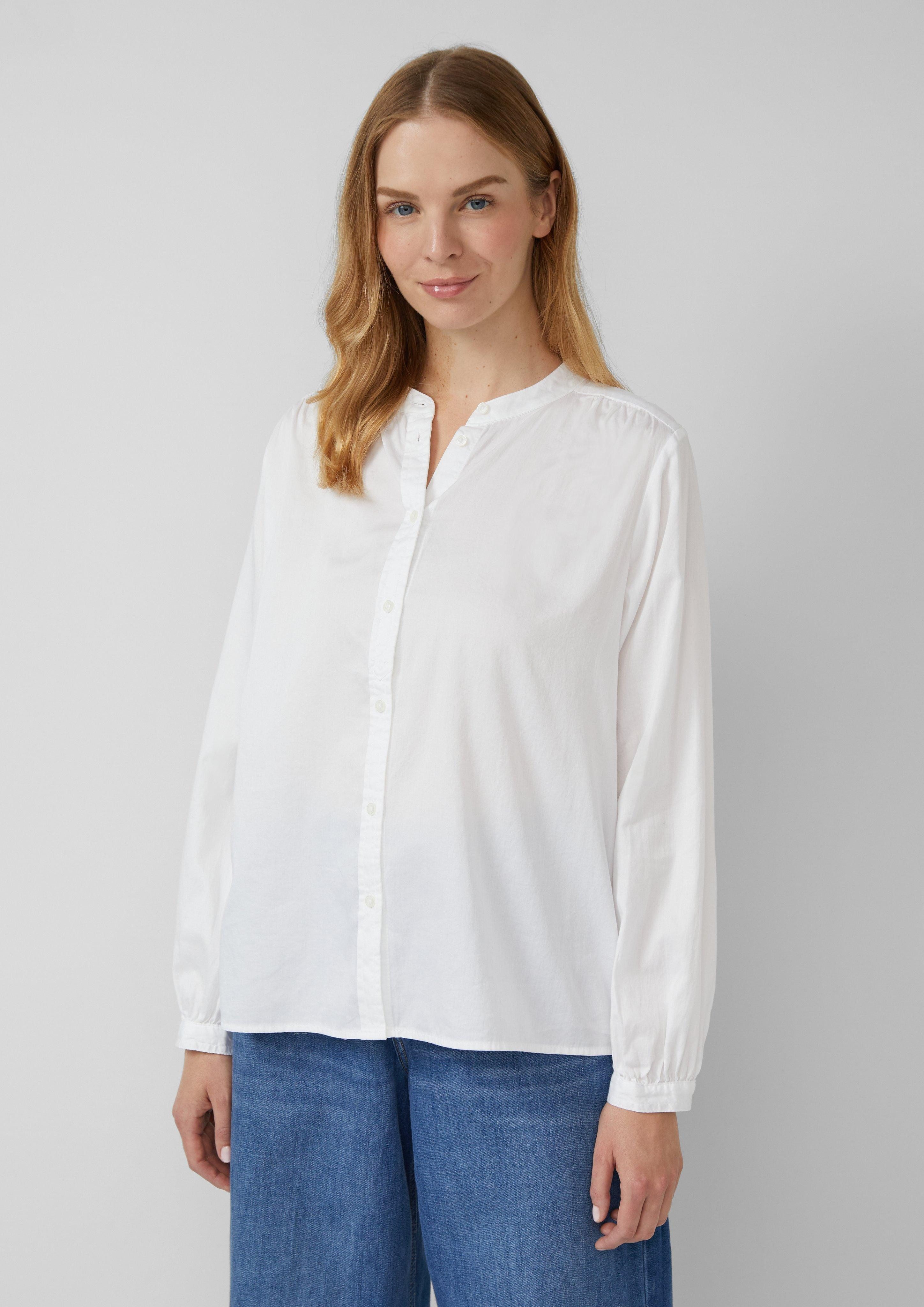 Langarmbluse Stehkragen-Bluse aus leichtem Baumwoll-Satin