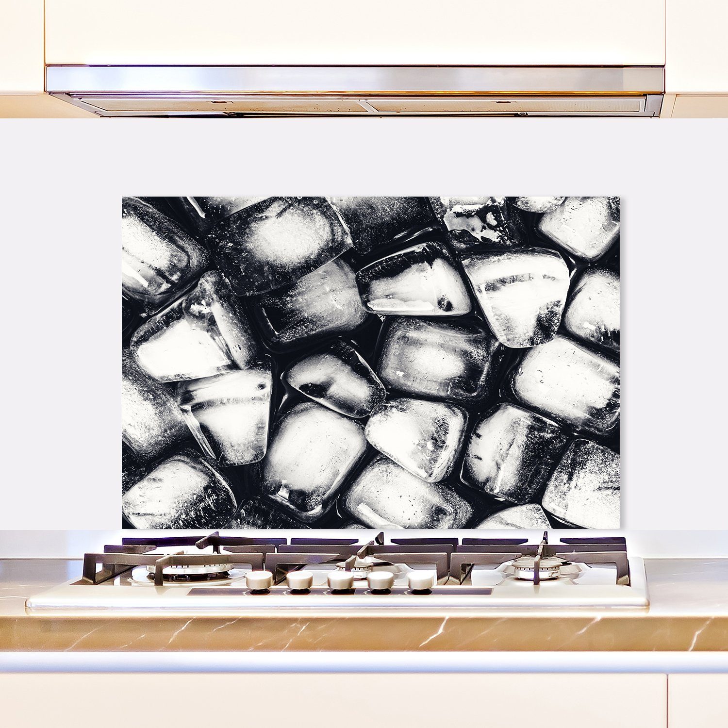 Eiswürfel Alu-Dibond Hitzebeständig - 60x40x0,3 für Küchenrückwand - Cubes Wandschutz (1-tlg), Spritzschutz - - Herd Herdspritzschutz - cm & Spüle, queence