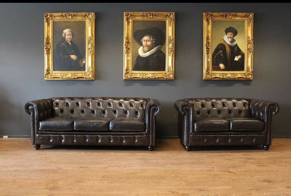 JVmoebel Chesterfield-Sofa Chesterfield Sofa aus Vollleder in klassischem Design, Made in Europa